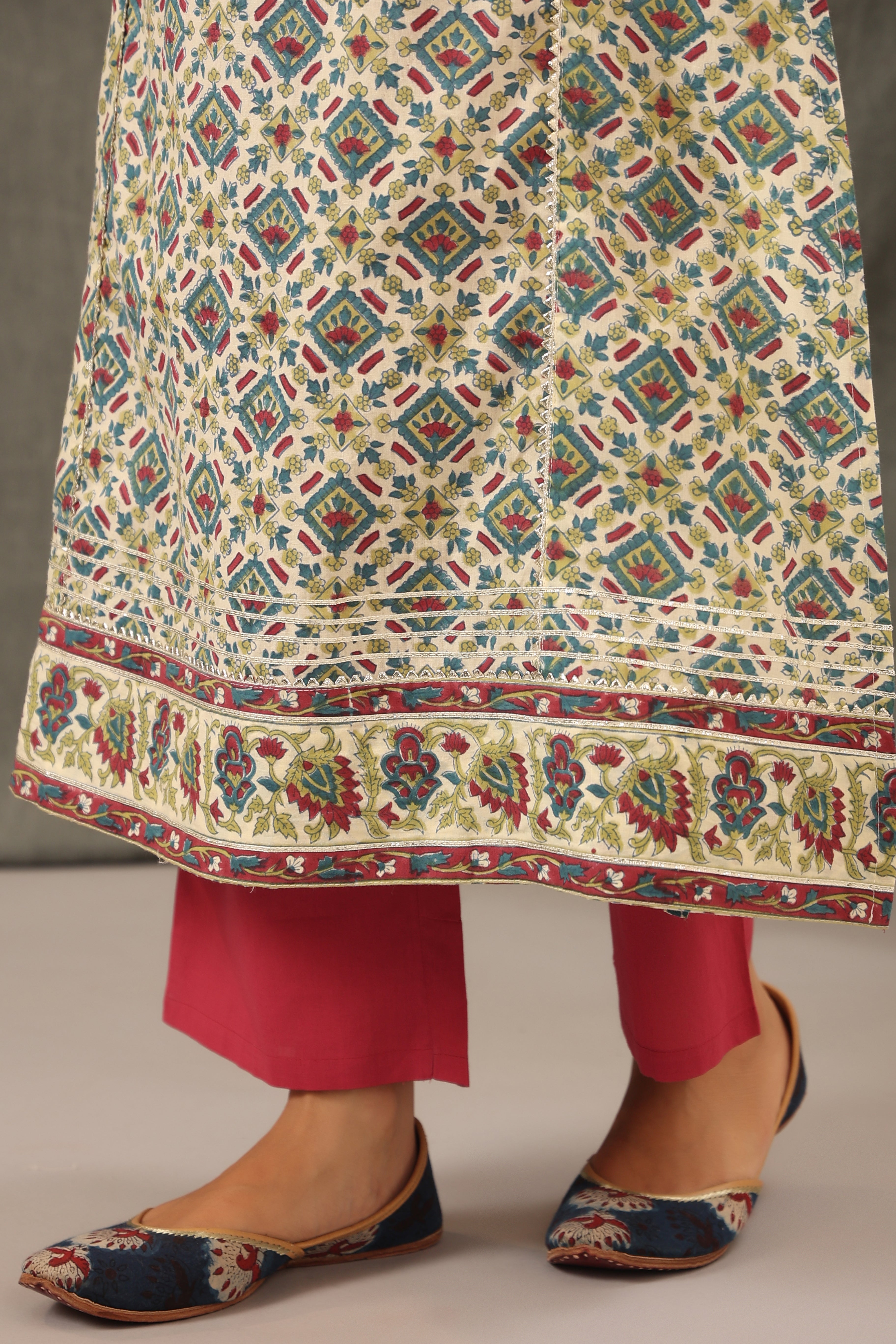Garnet Red with Teal Green Aline Kurta