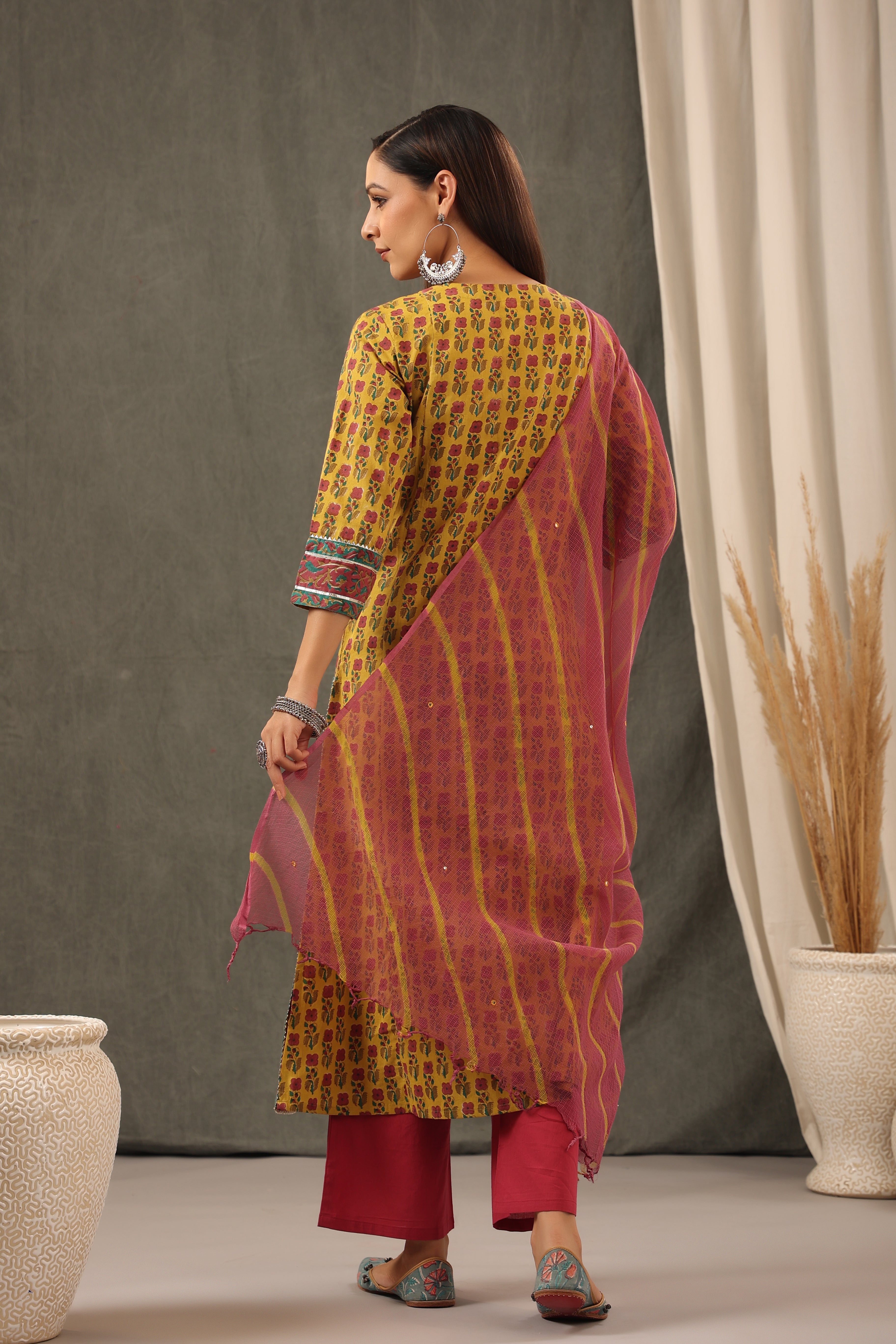 Mustard Cotton kurta Dupatta Set