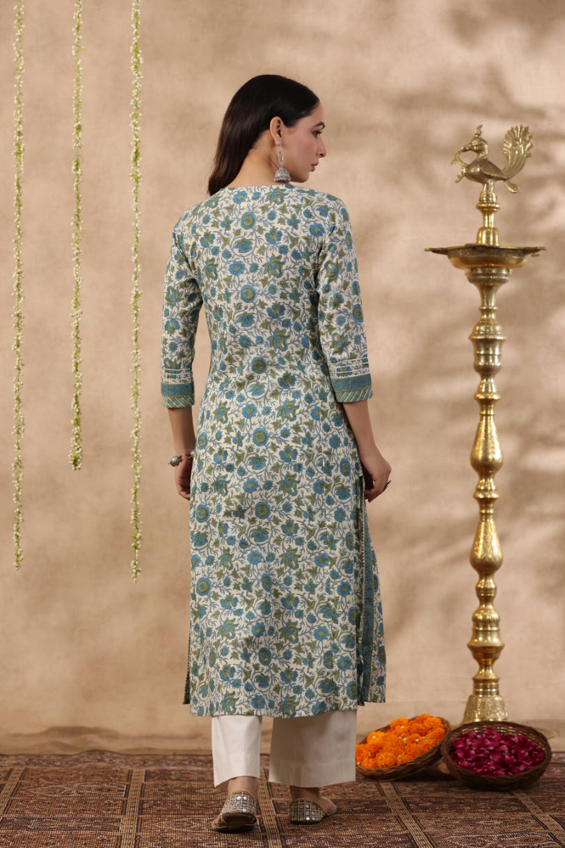 Shuddhi green and blue Semi Aline Kurta