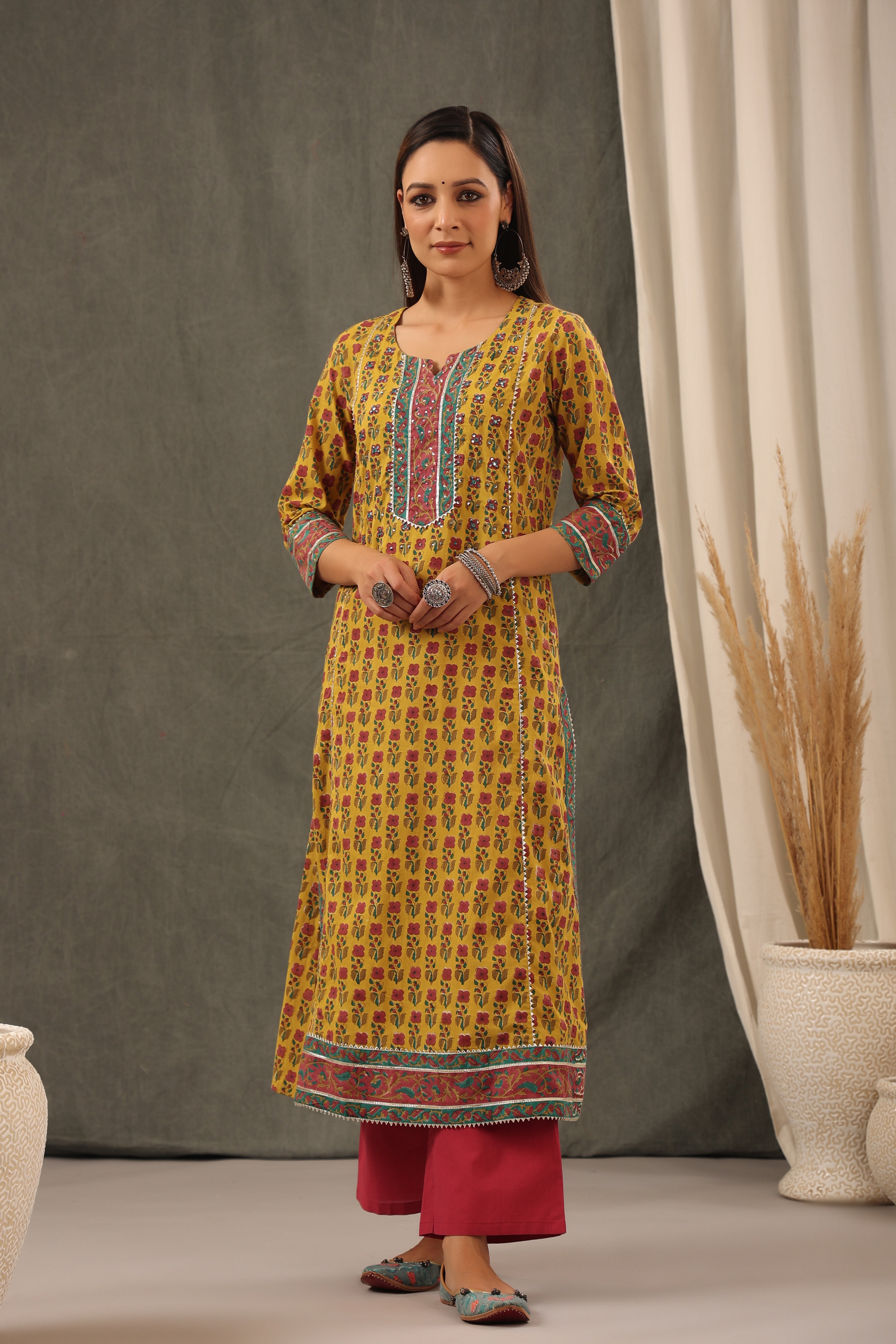 Mustard Cotton kurta Dupatta Set