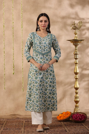 Shuddhi green and blue Semi Aline Kurta