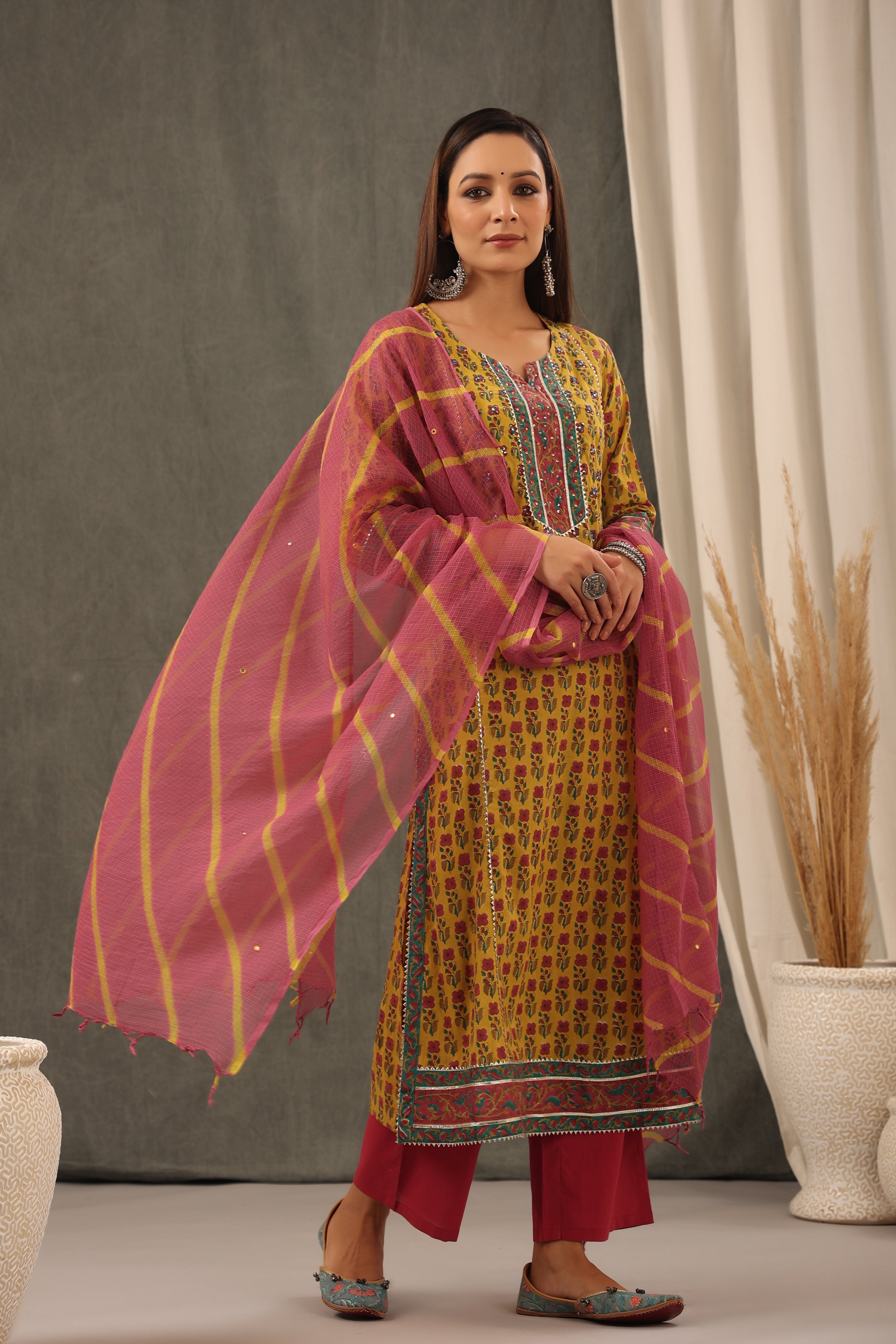 Mustard Cotton kurta Dupatta Set