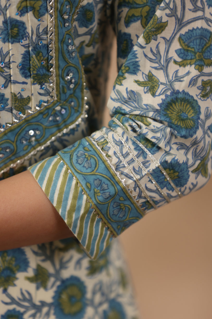 Shuddhi green and blue Semi Aline Kurta