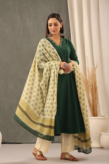 Phthalo Green Anarkali Kurta and Duppatta Set