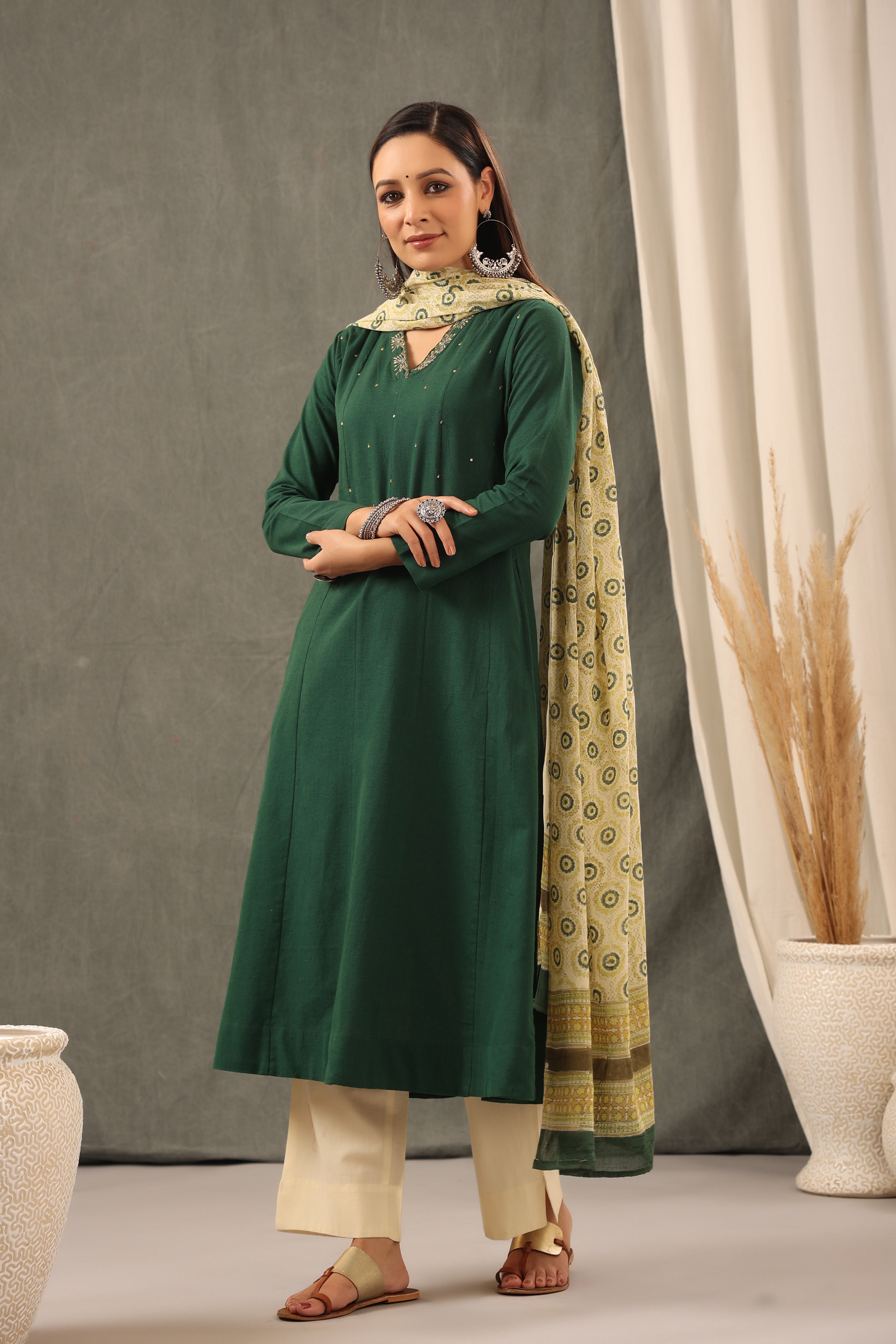 Phthalo Green Anarkali Kurta and Duppatta Set