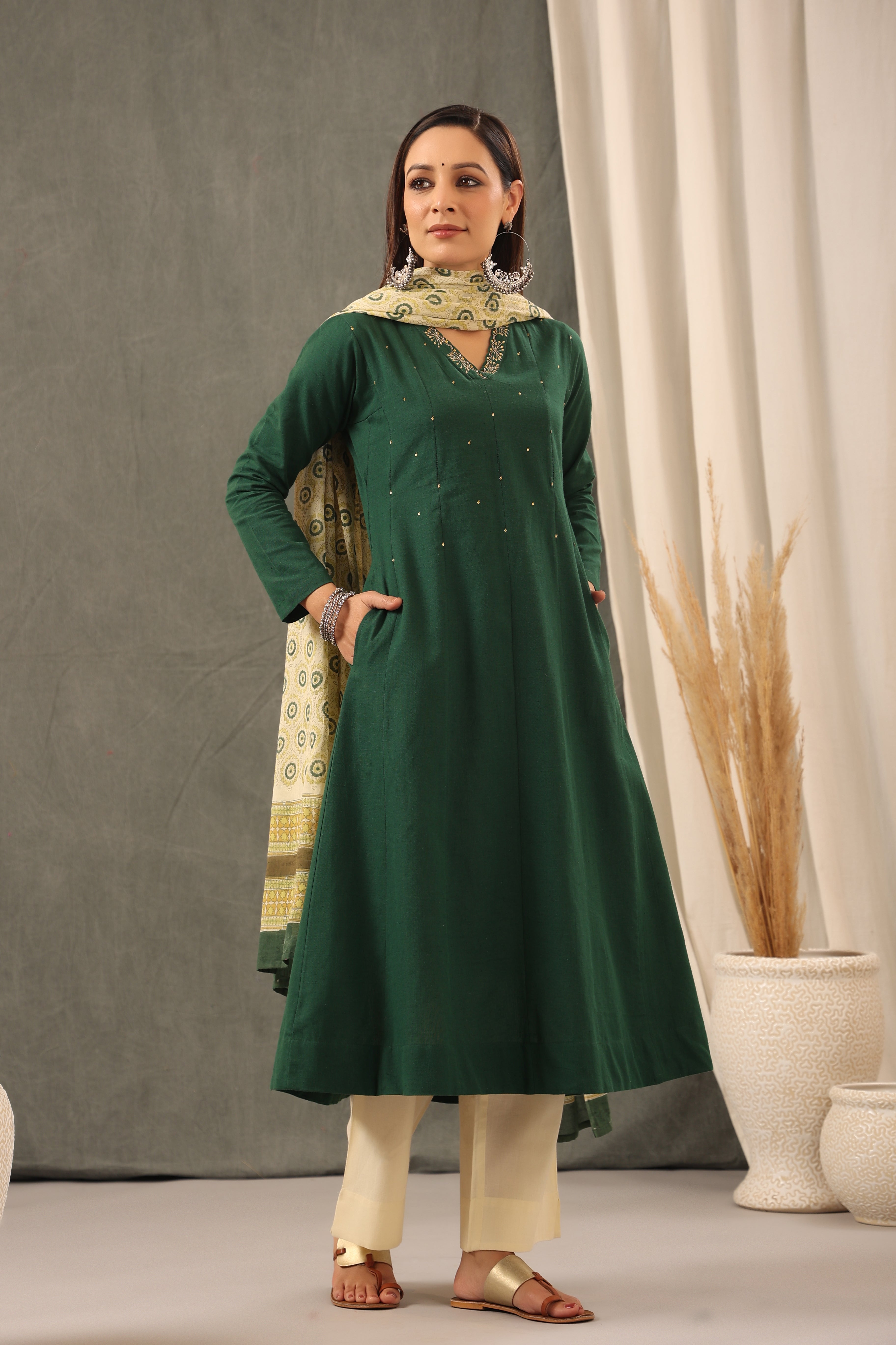 Phthalo Green Anarkali Kurta and Duppatta Set
