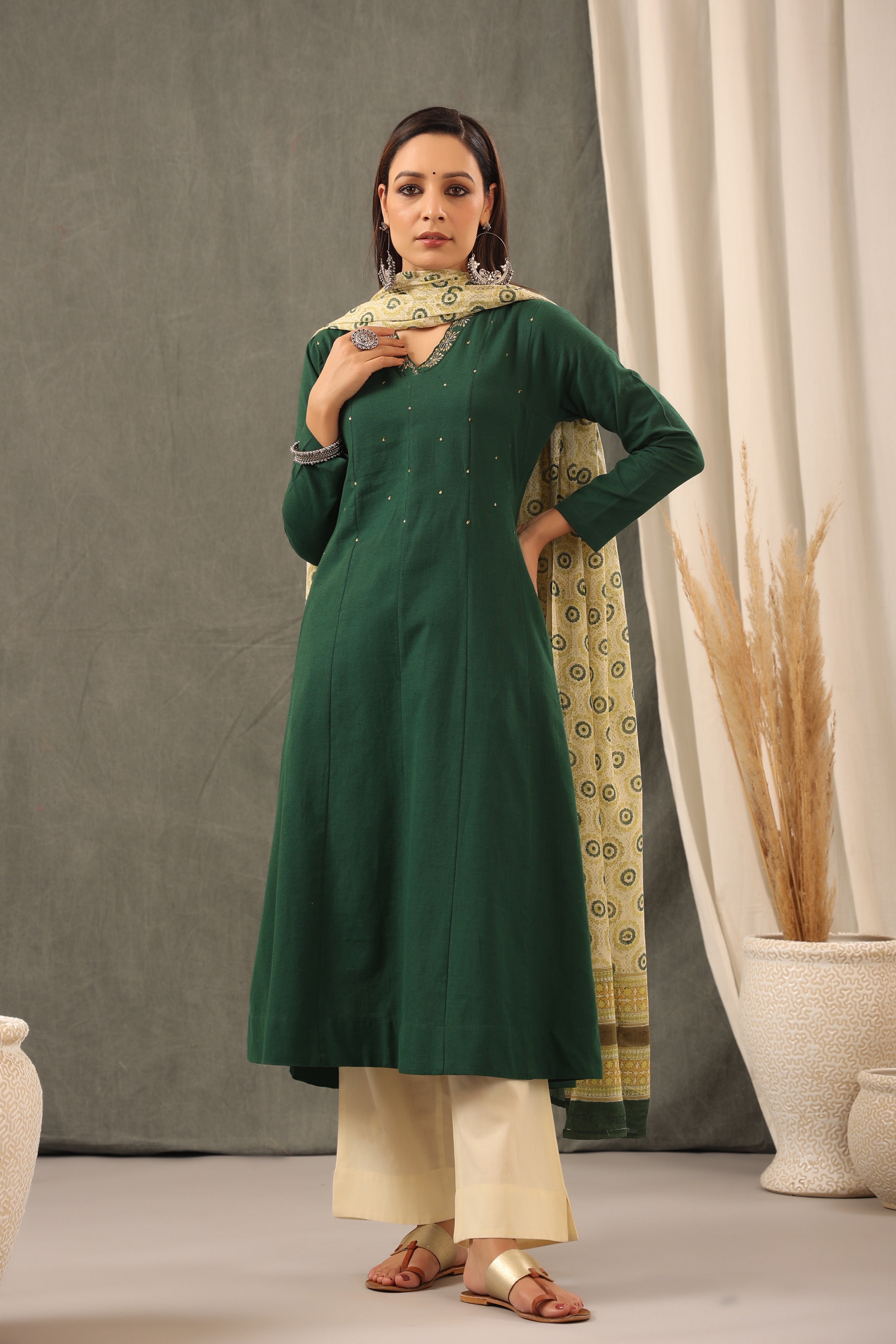 Phthalo Green Anarkali Kurta and Duppatta Set