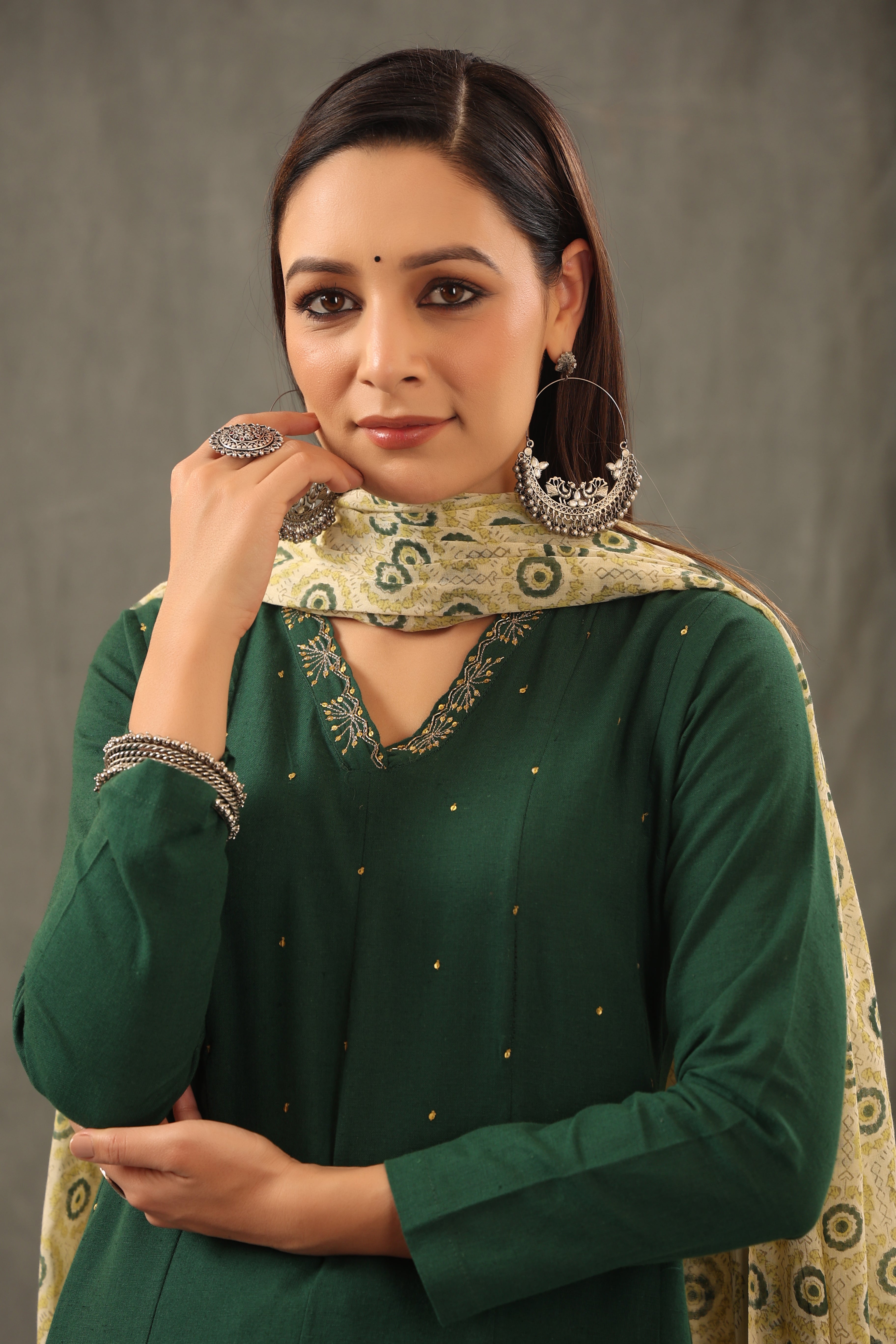 Phthalo Green Anarkali Kurta and Duppatta Set