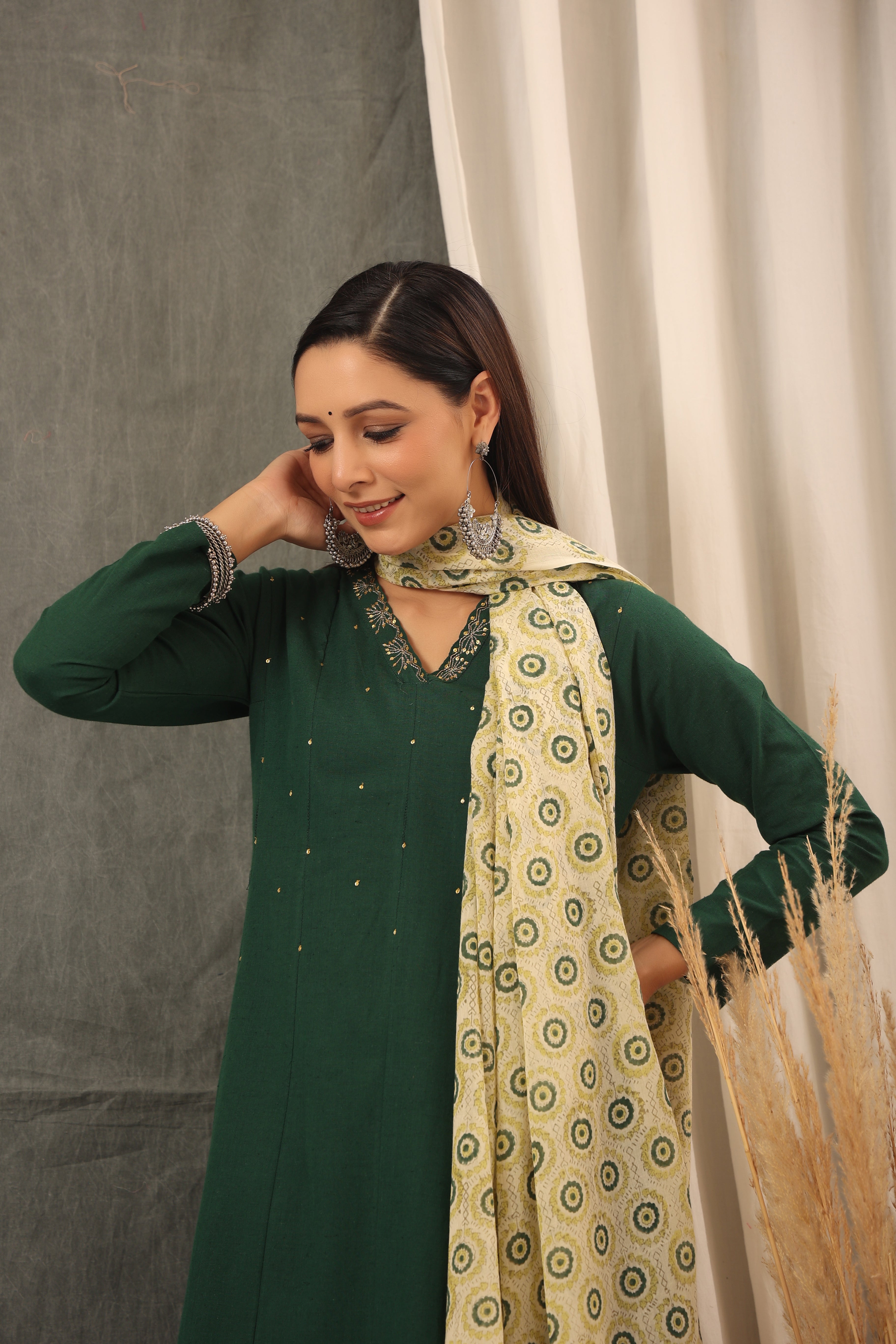 Phthalo Green Anarkali Kurta and Duppatta Set