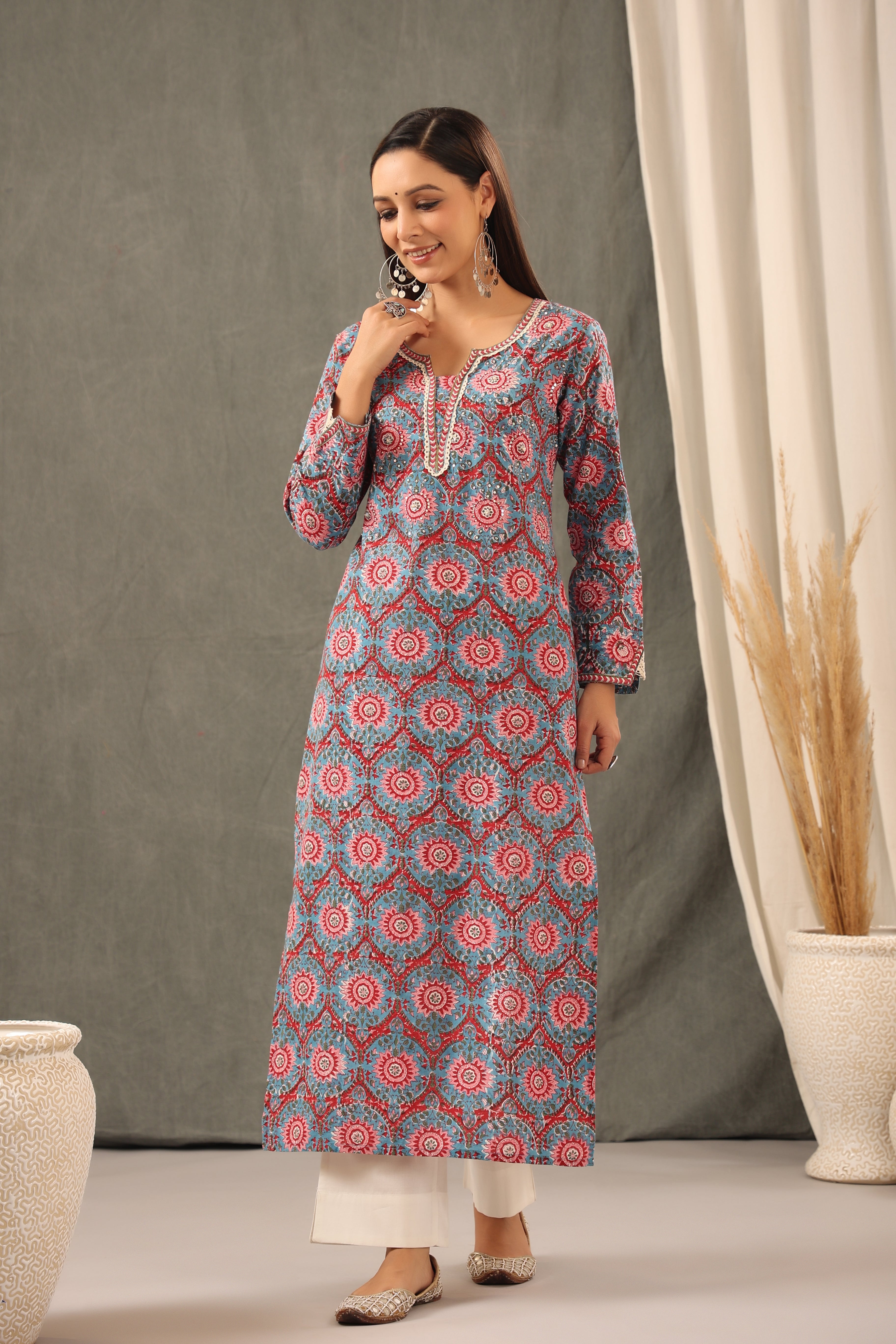 Cyan Blue Straight Kurta