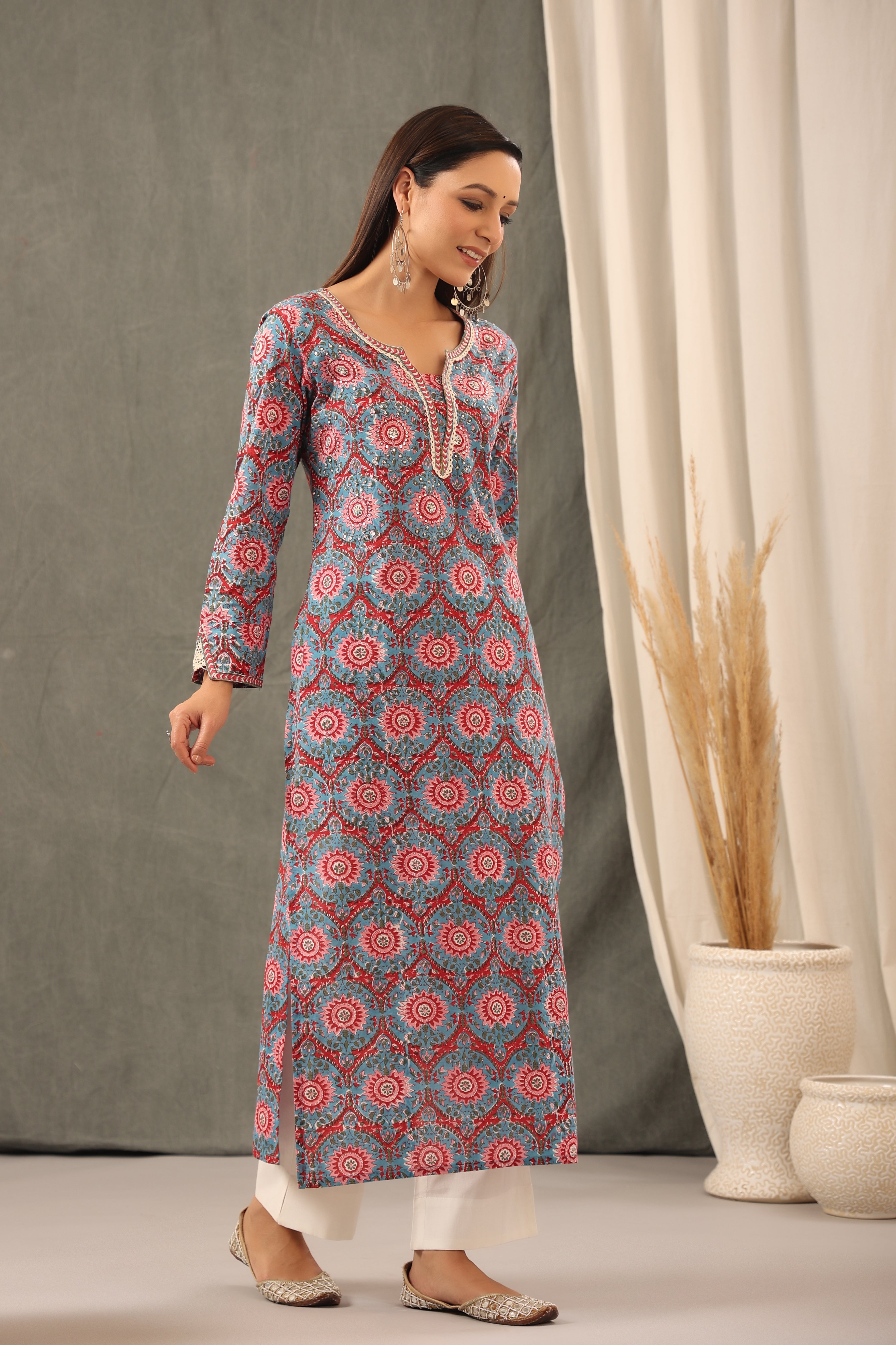 Cyan Blue Straight Kurta