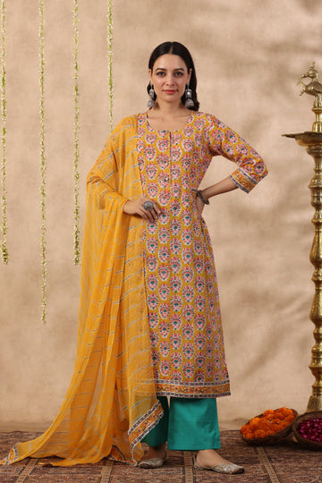 Shuddhi yellow and blue 2 piece set