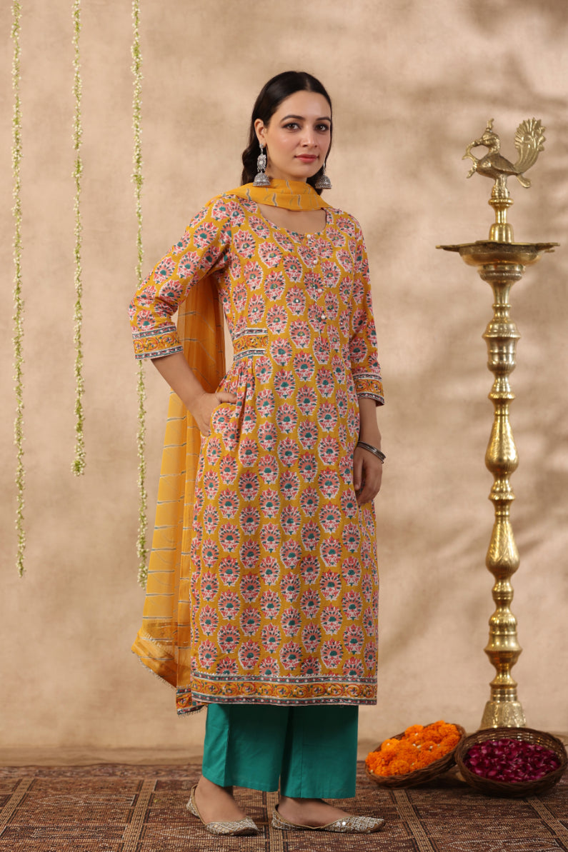Shuddhi yellow and blue 2 piece set