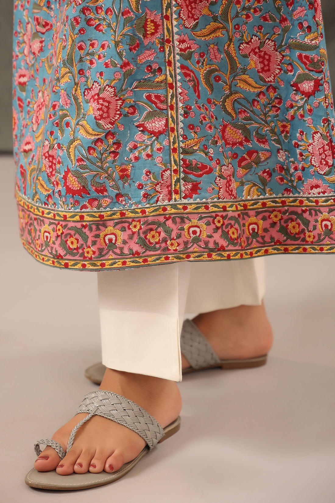Cyan Blue and Scarlet red Kali Kurta