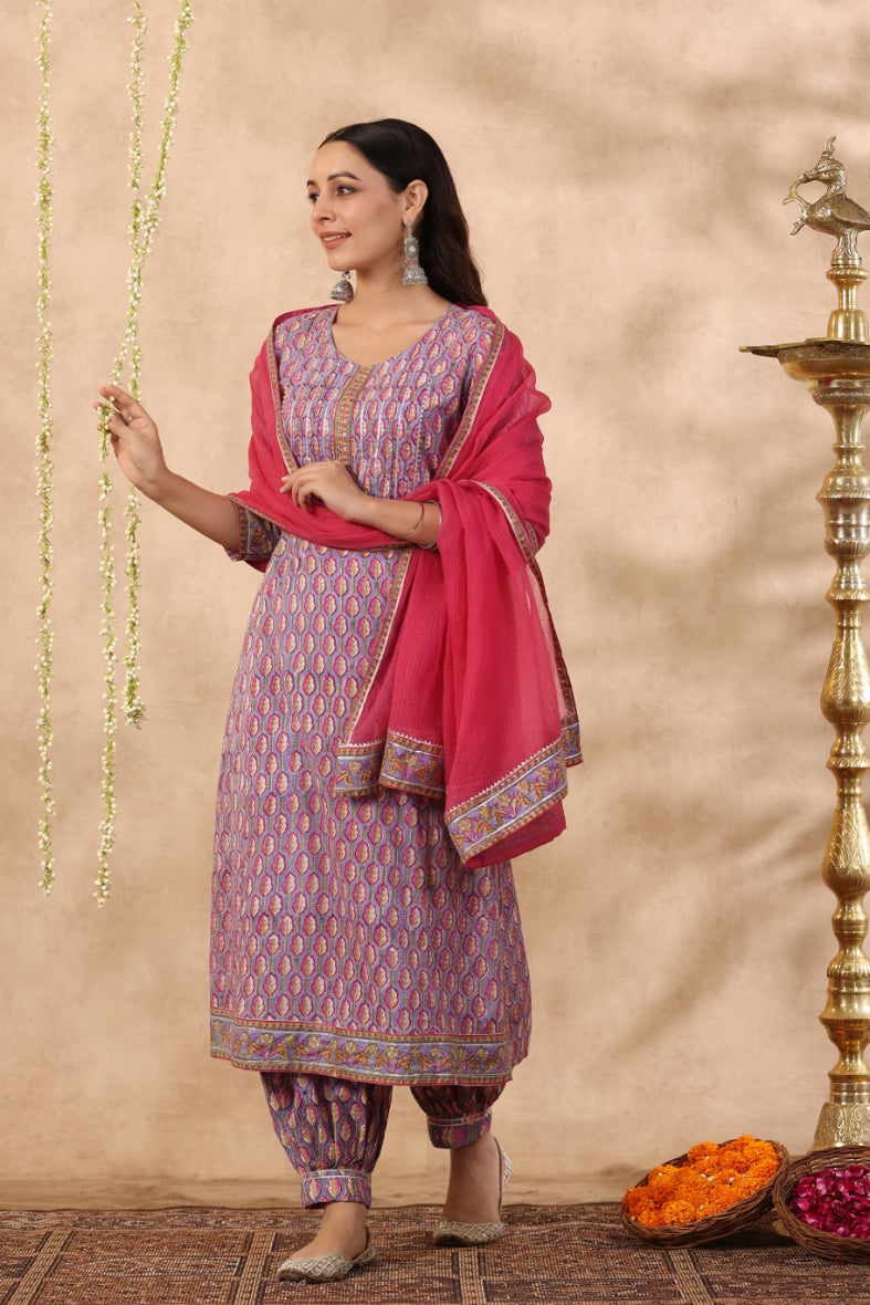 Shuddhi purple and red 3 piece kurta set