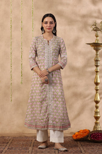 Shuddhi green and pink 2 piece kurta set