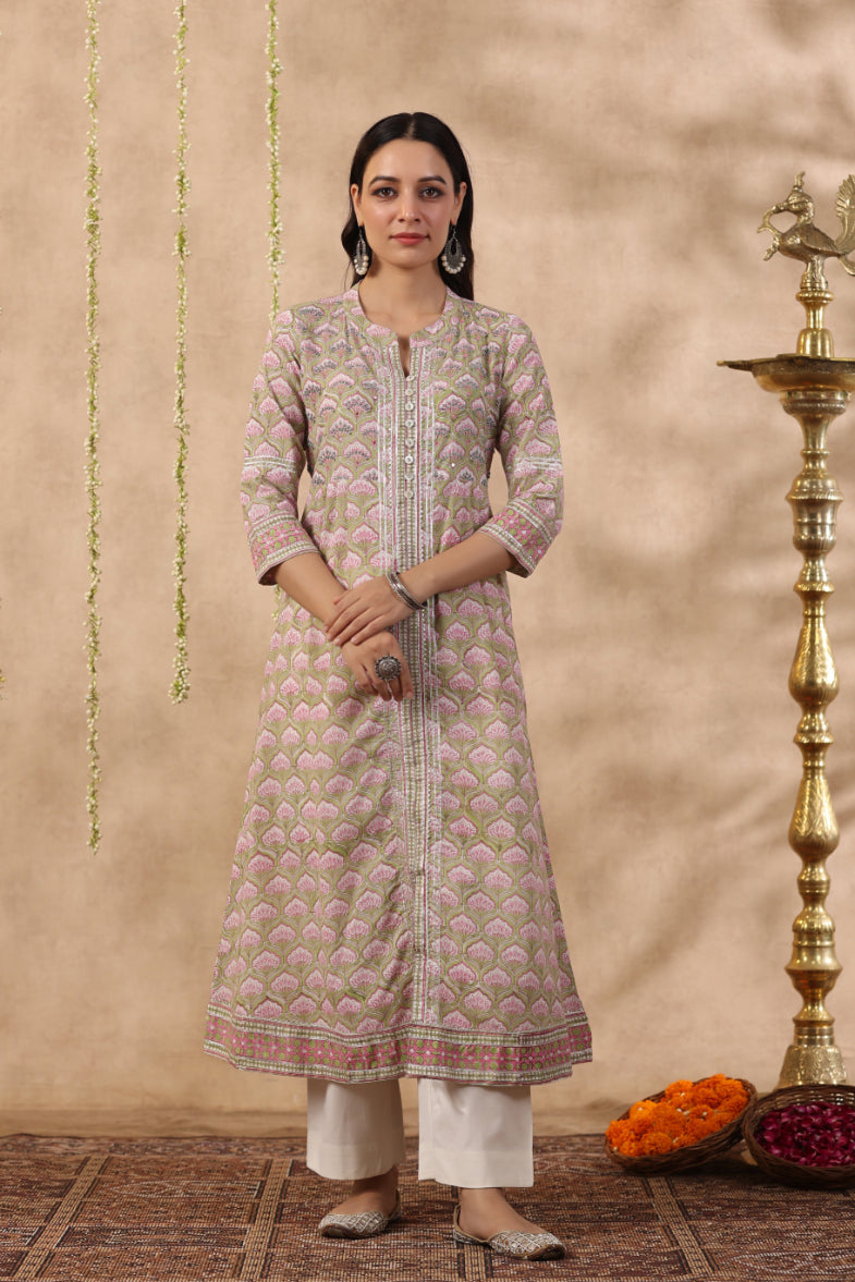 Shuddhi green and pink 2 piece kurta set
