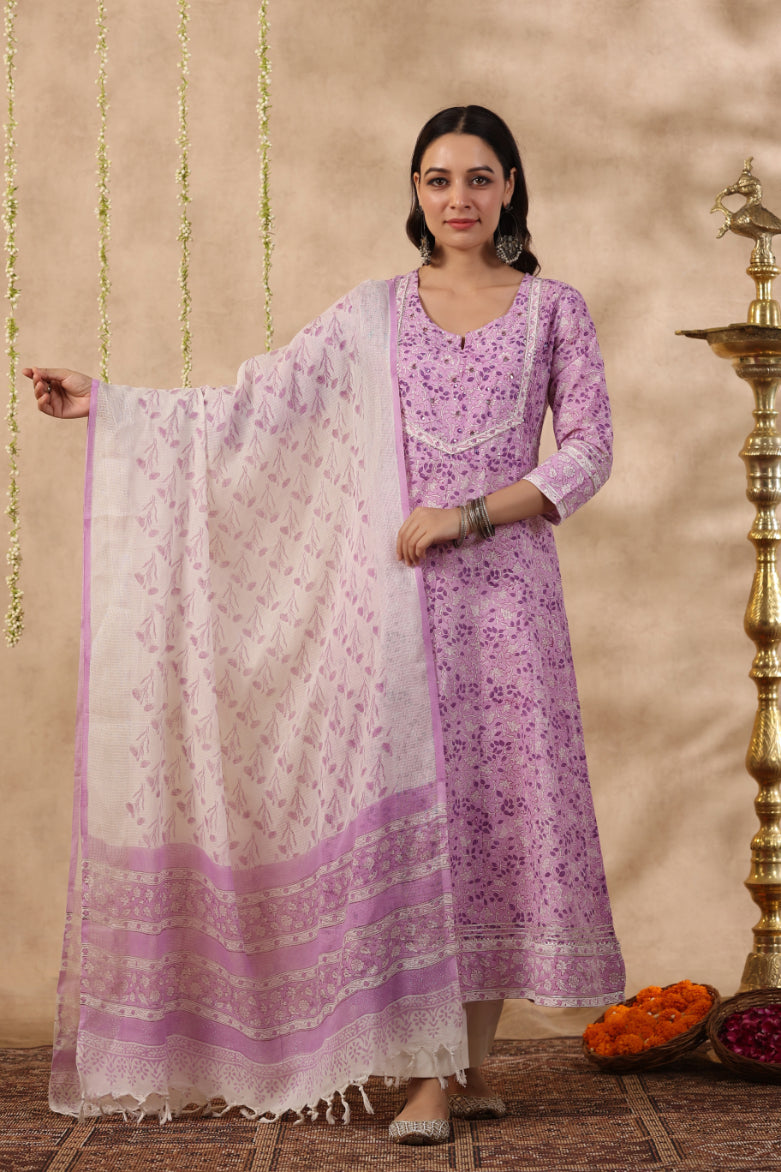 Shuddhi Pink and Purple 2 piece kurta set