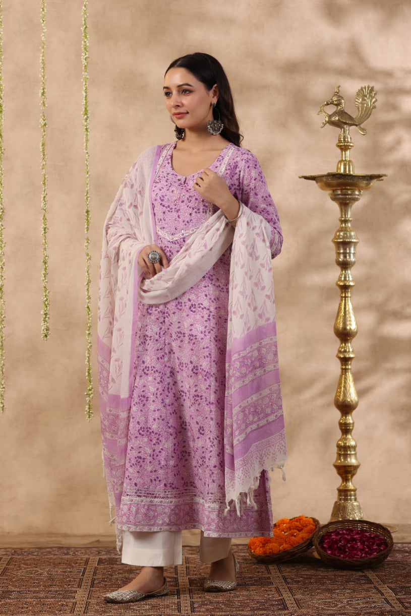Shuddhi Pink and Purple 2 piece kurta set