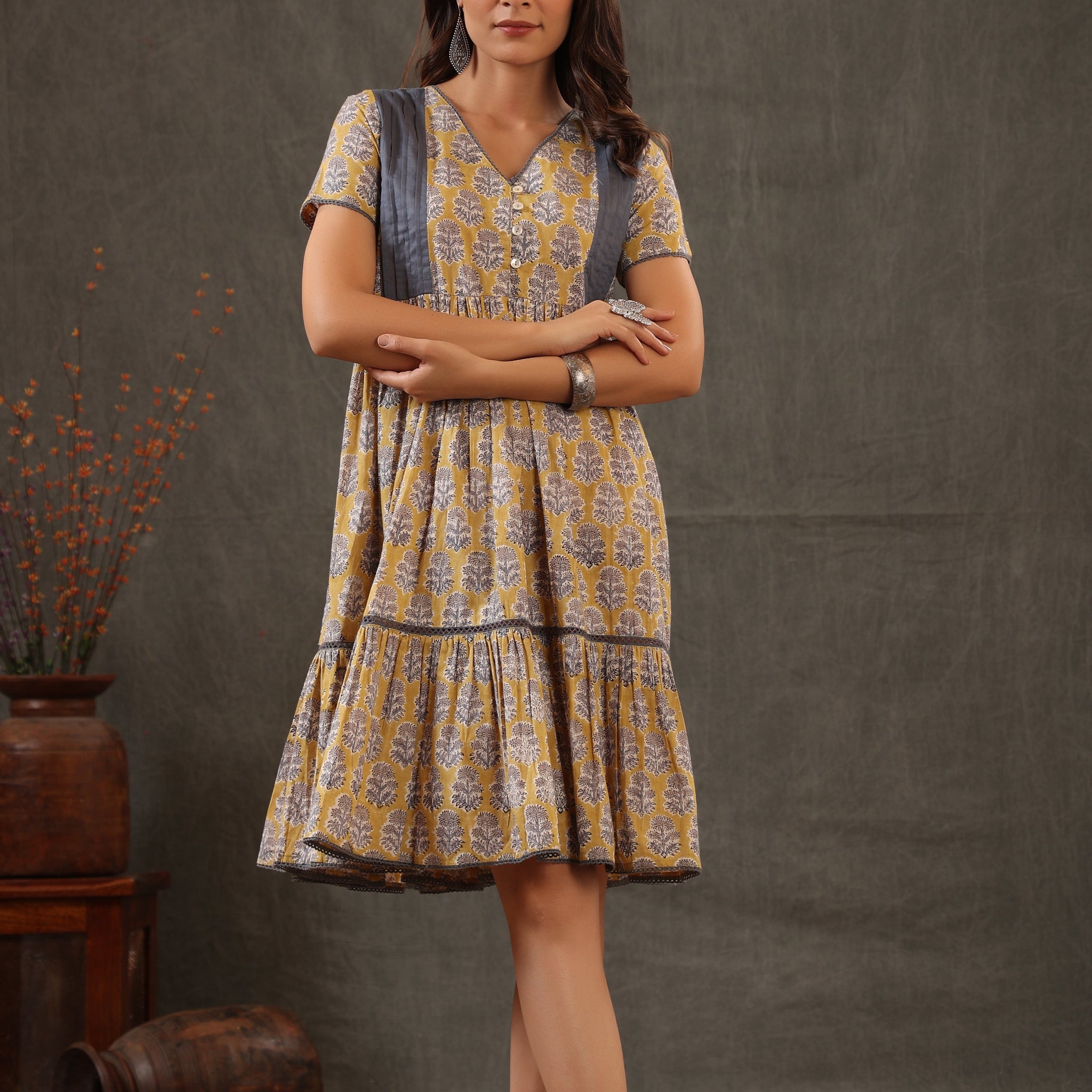 Yellow button down dress