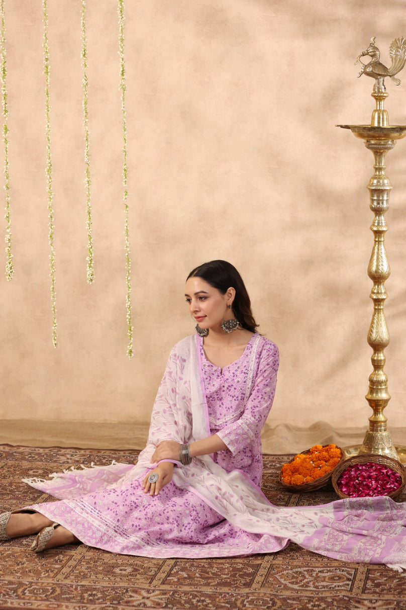 Shuddhi Pink and Purple 2 piece kurta set