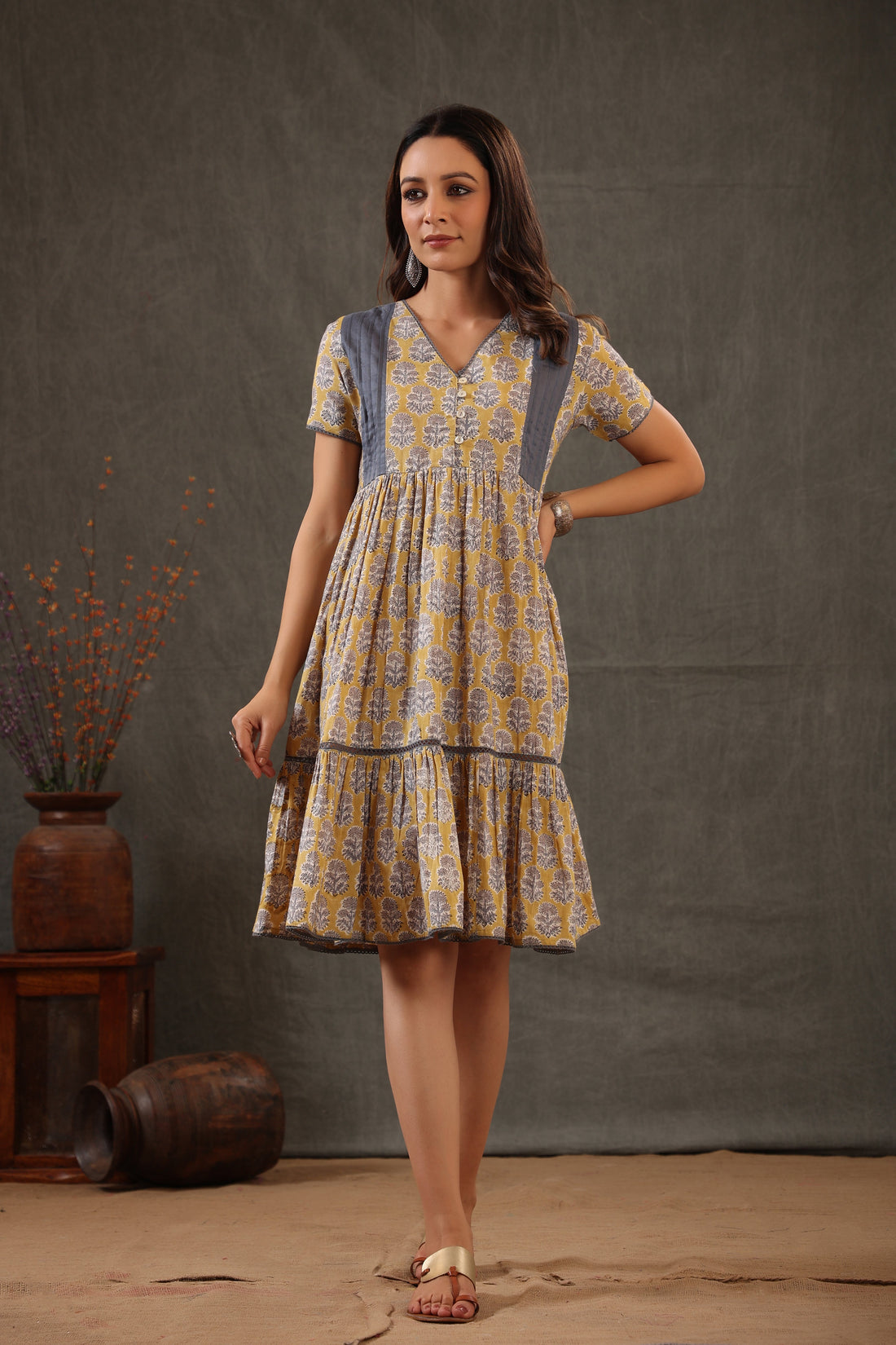 Yellow button down dress