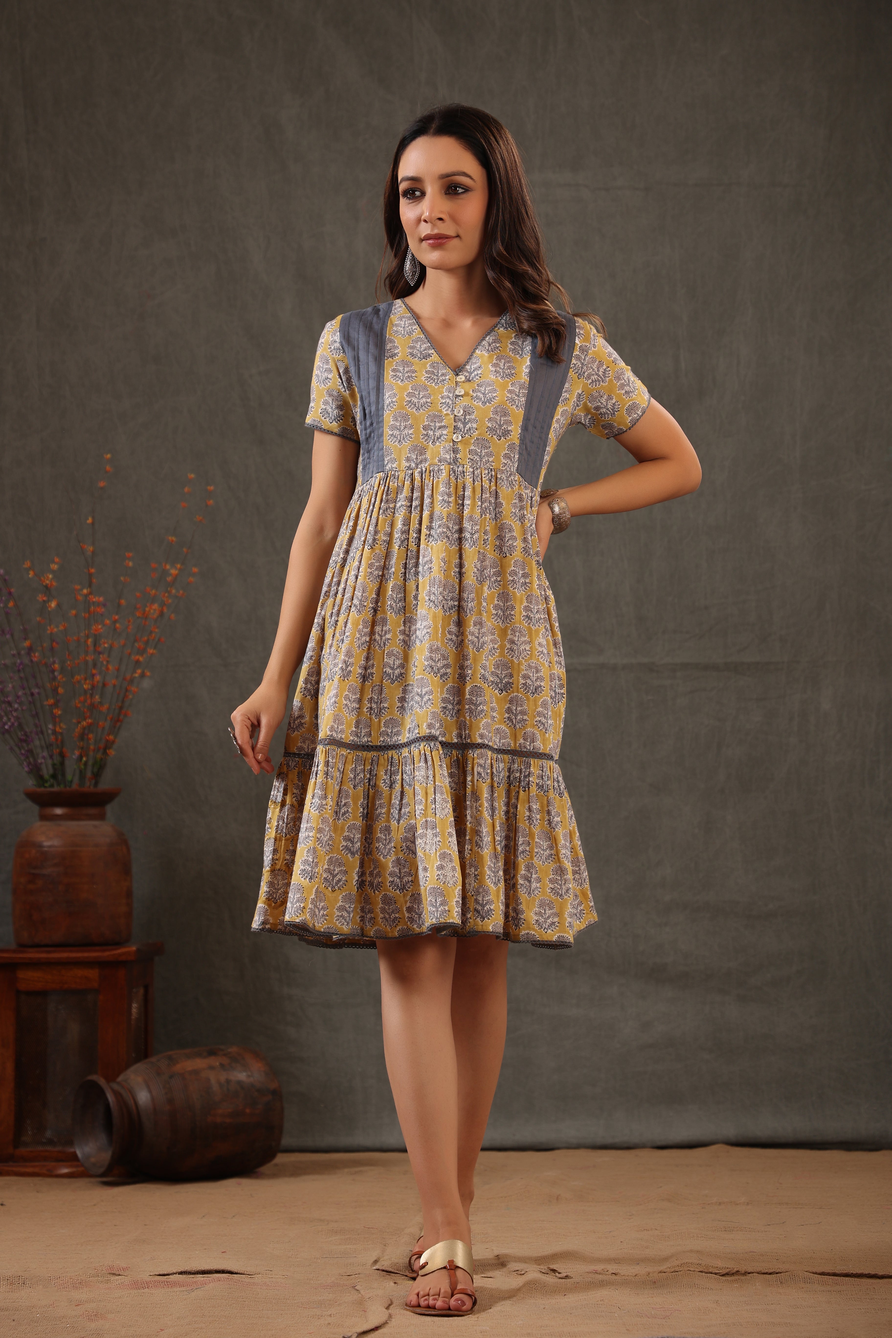Yellow button down dress