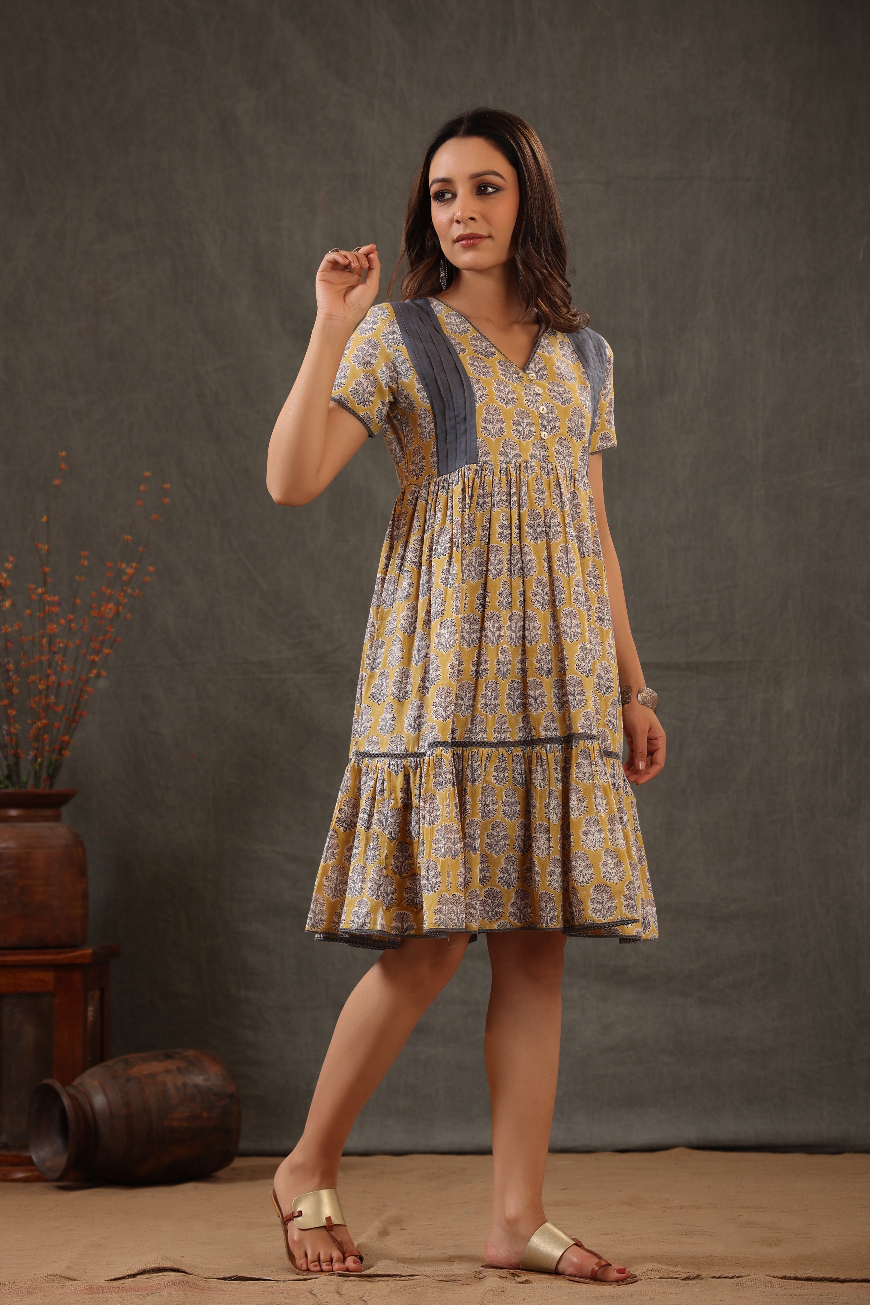 Yellow button down dress