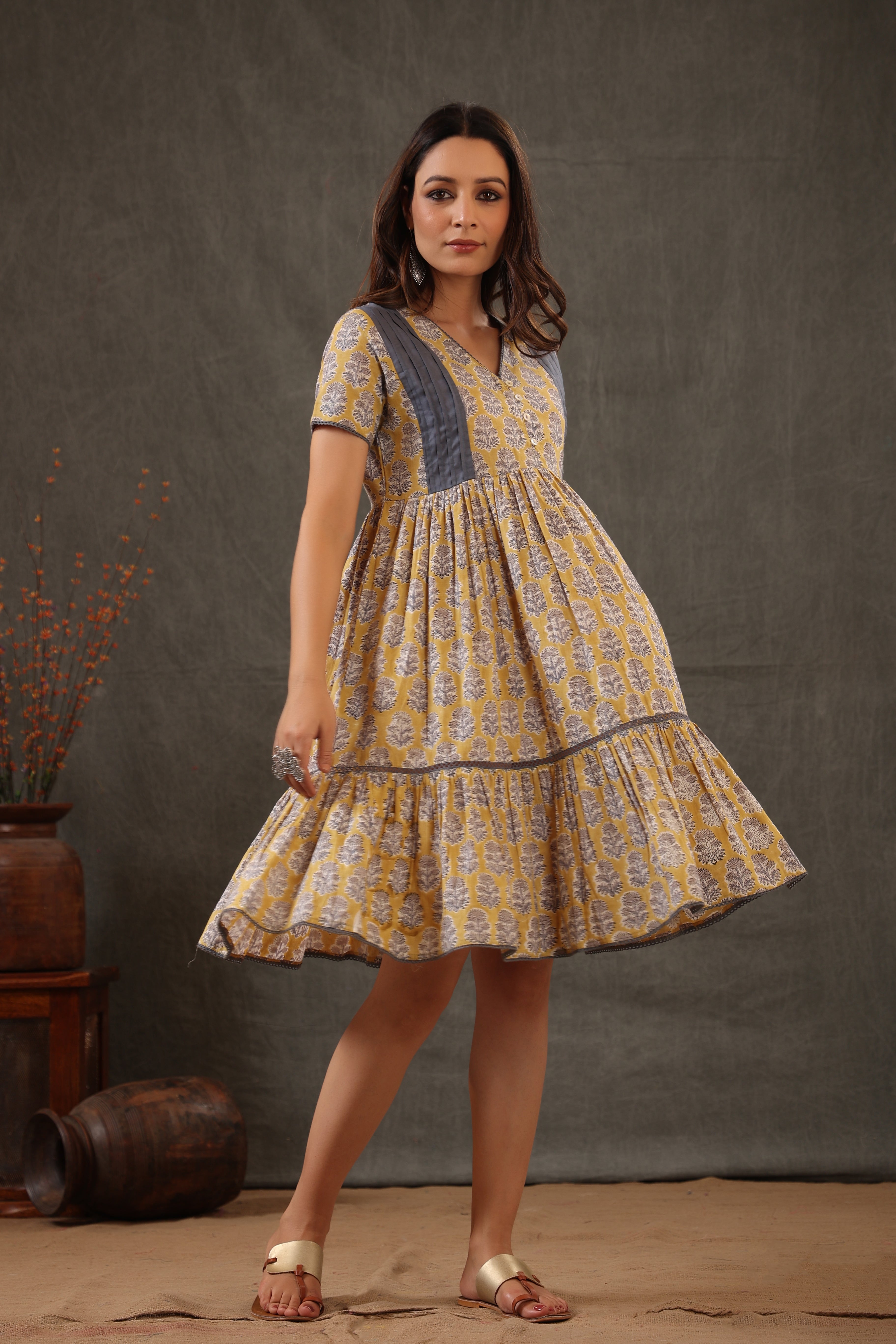 Yellow button down dress