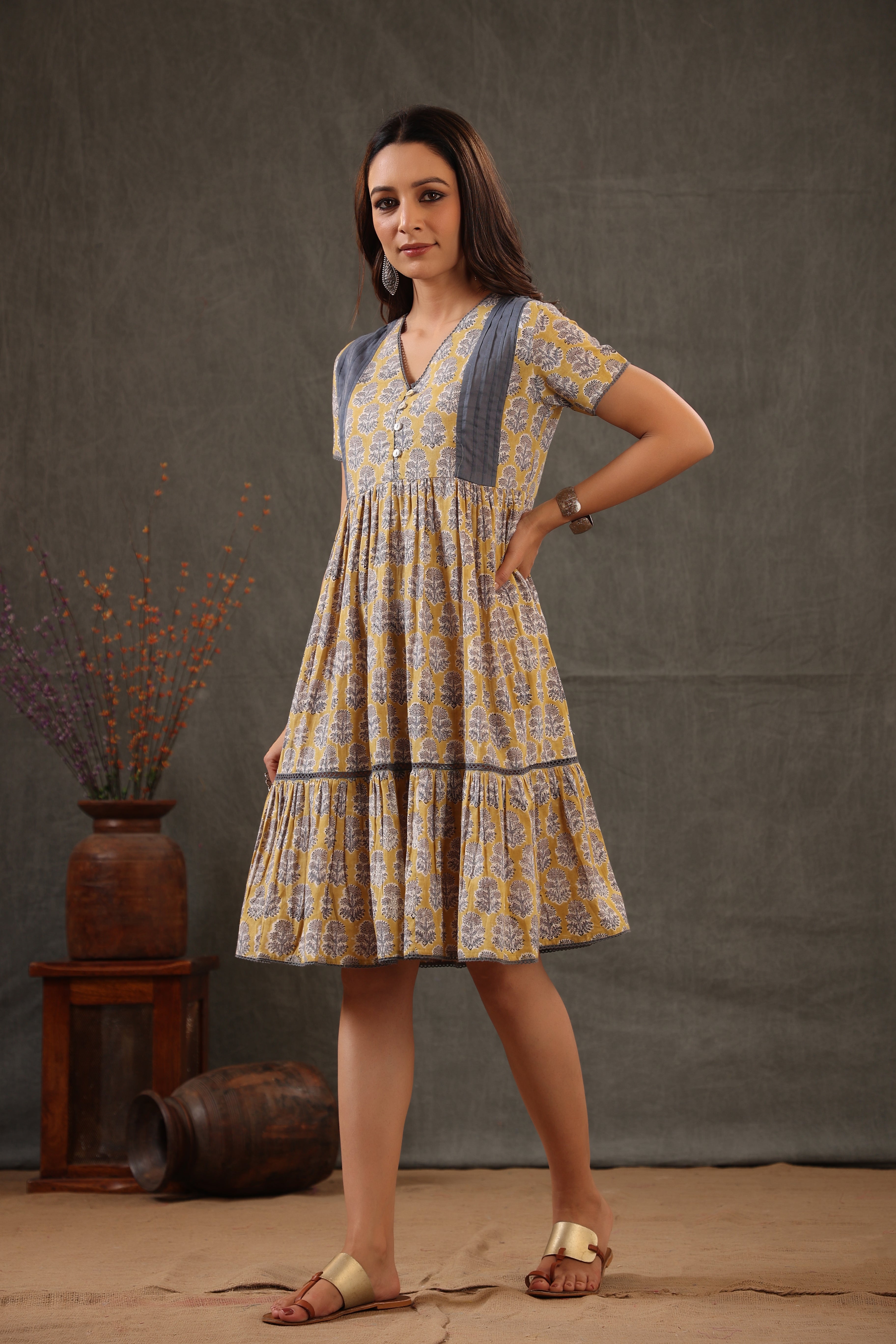 Yellow button down dress