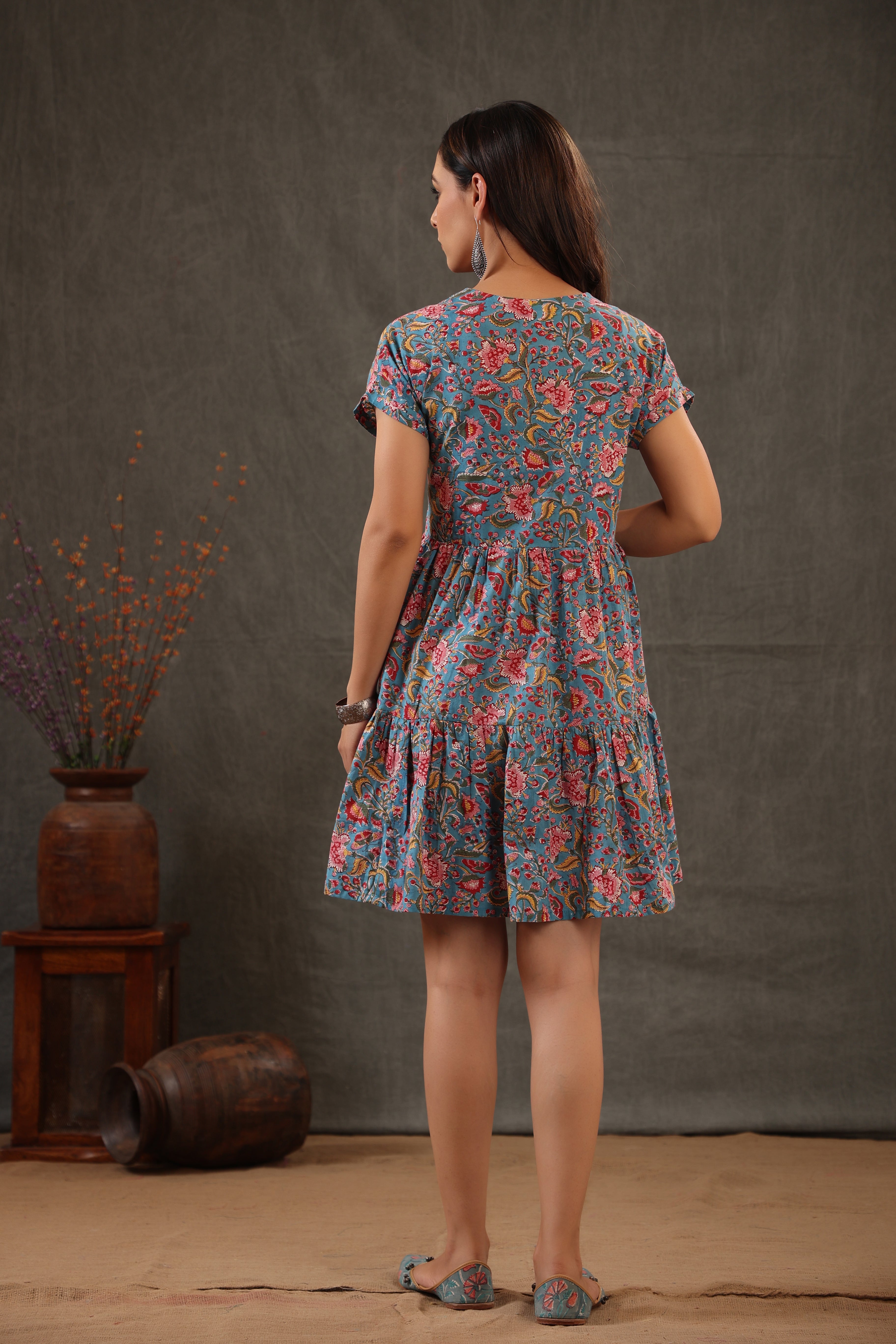 Cyan Blue and Scarlet red Dress