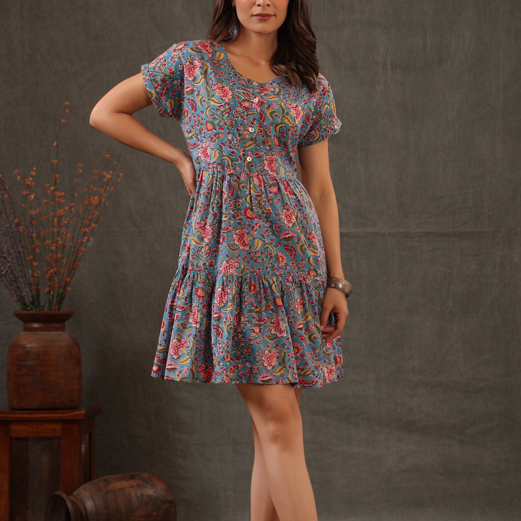 Cyan Blue and Scarlet red Dress