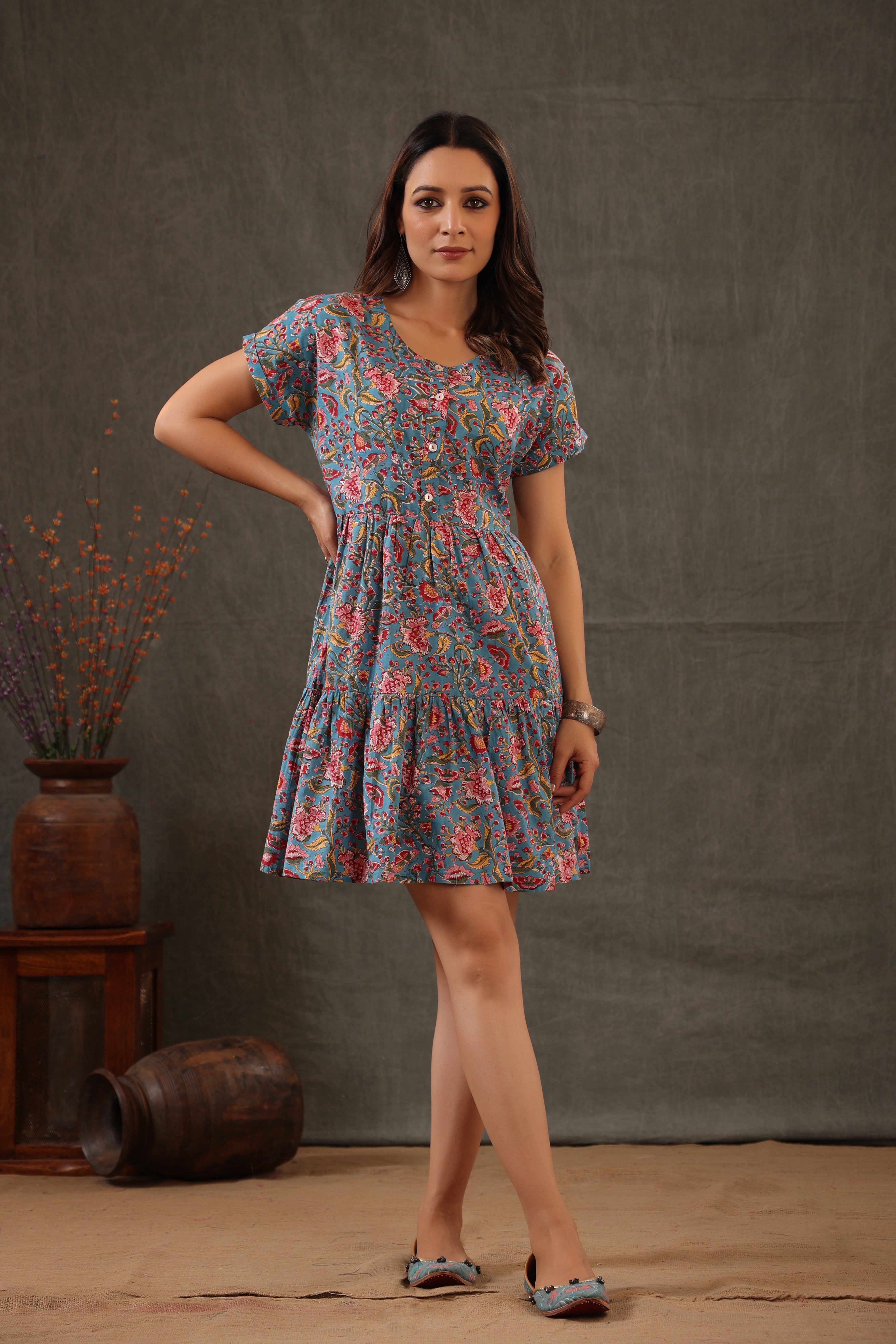 Cyan Blue and Scarlet red Dress