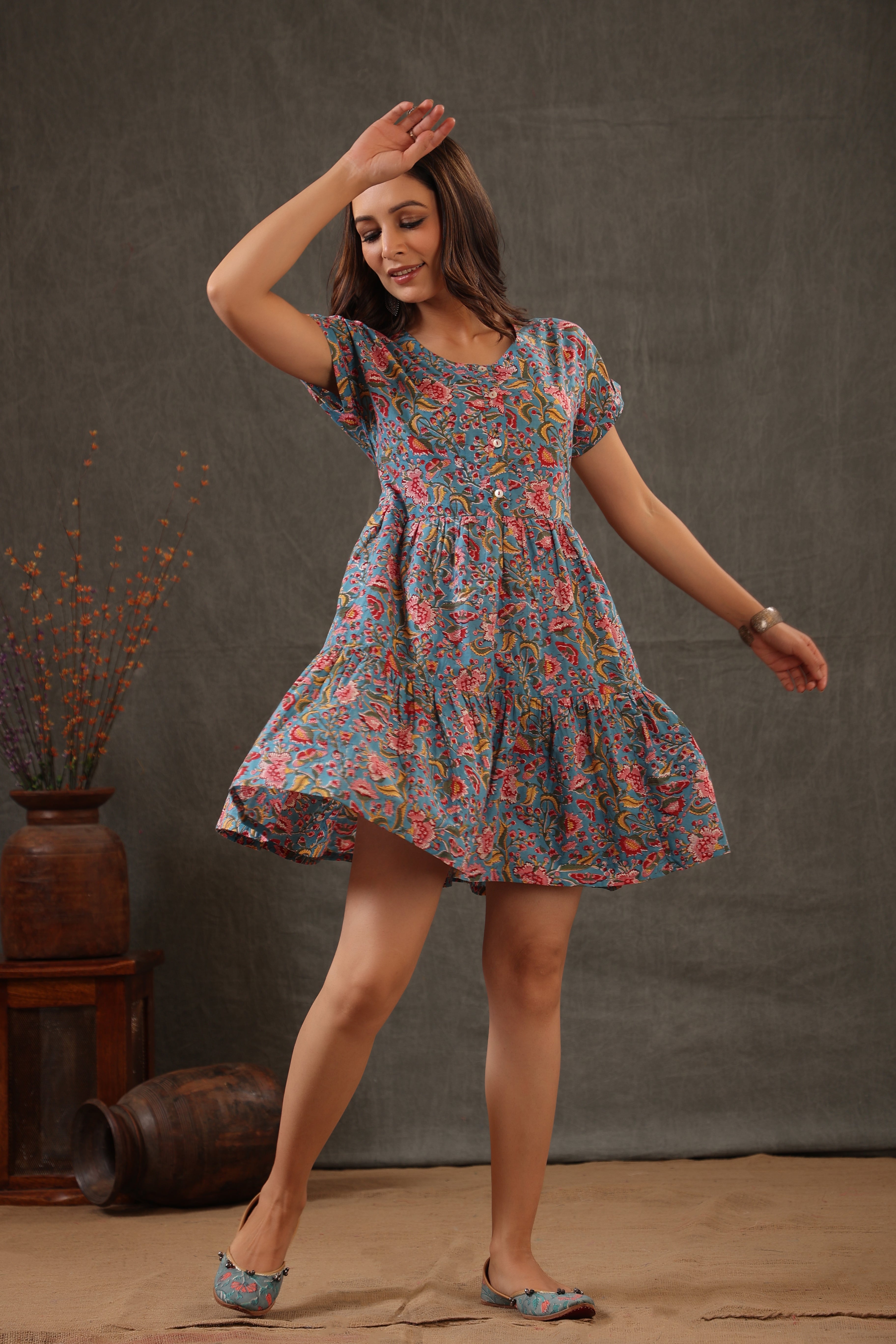 Cyan Blue and Scarlet red Dress