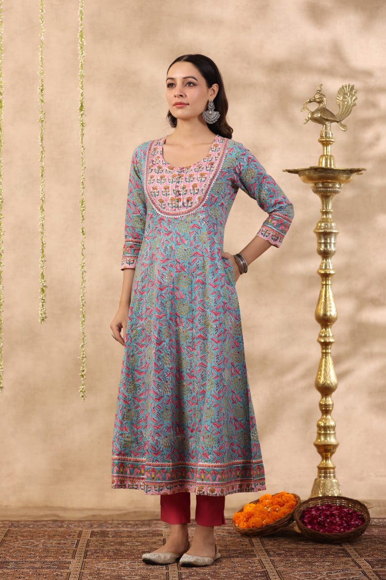 Shuddhi green and baby pink 2 piece kurta and duppatta set