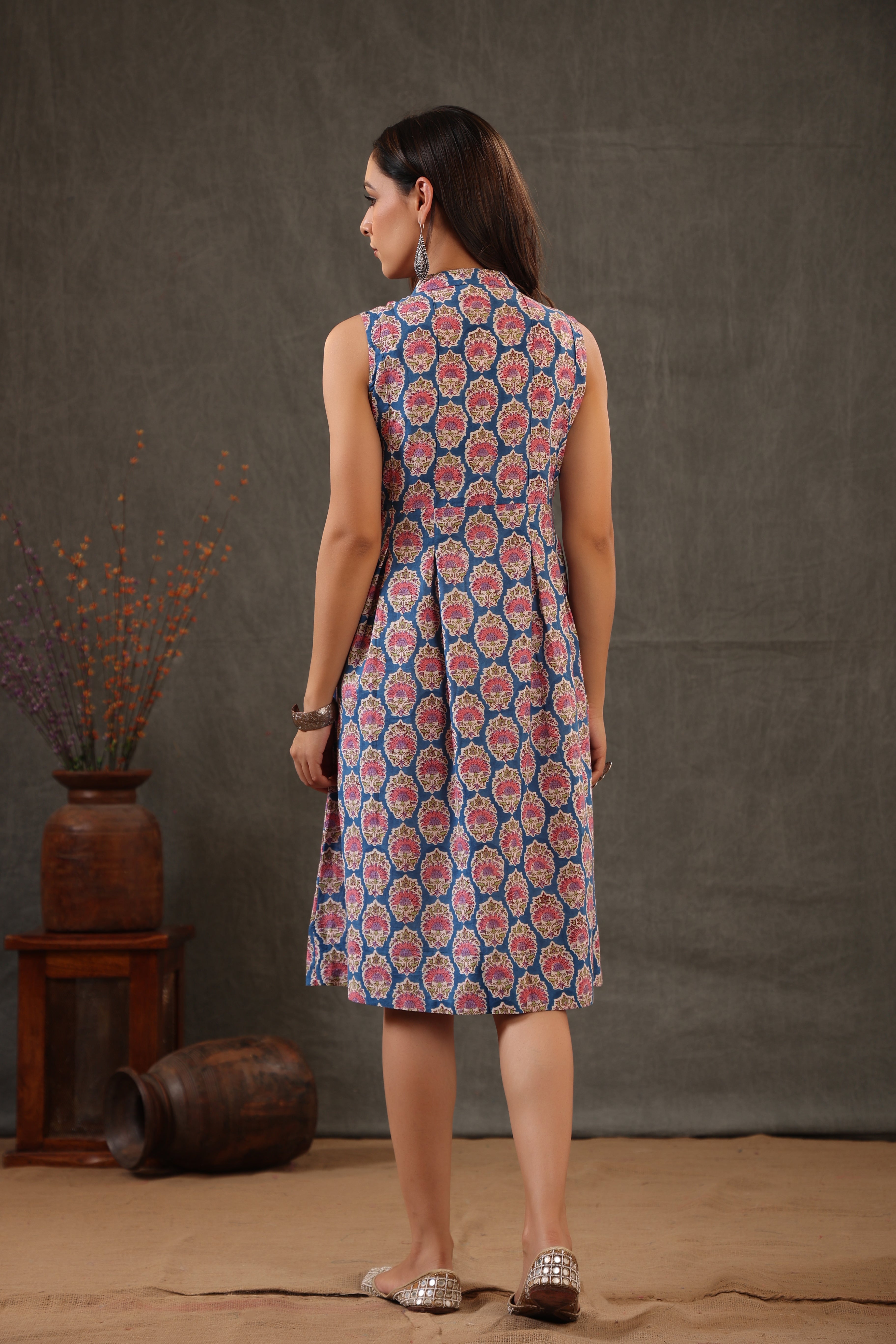 Cyan Blue and Crepe Pink Dress