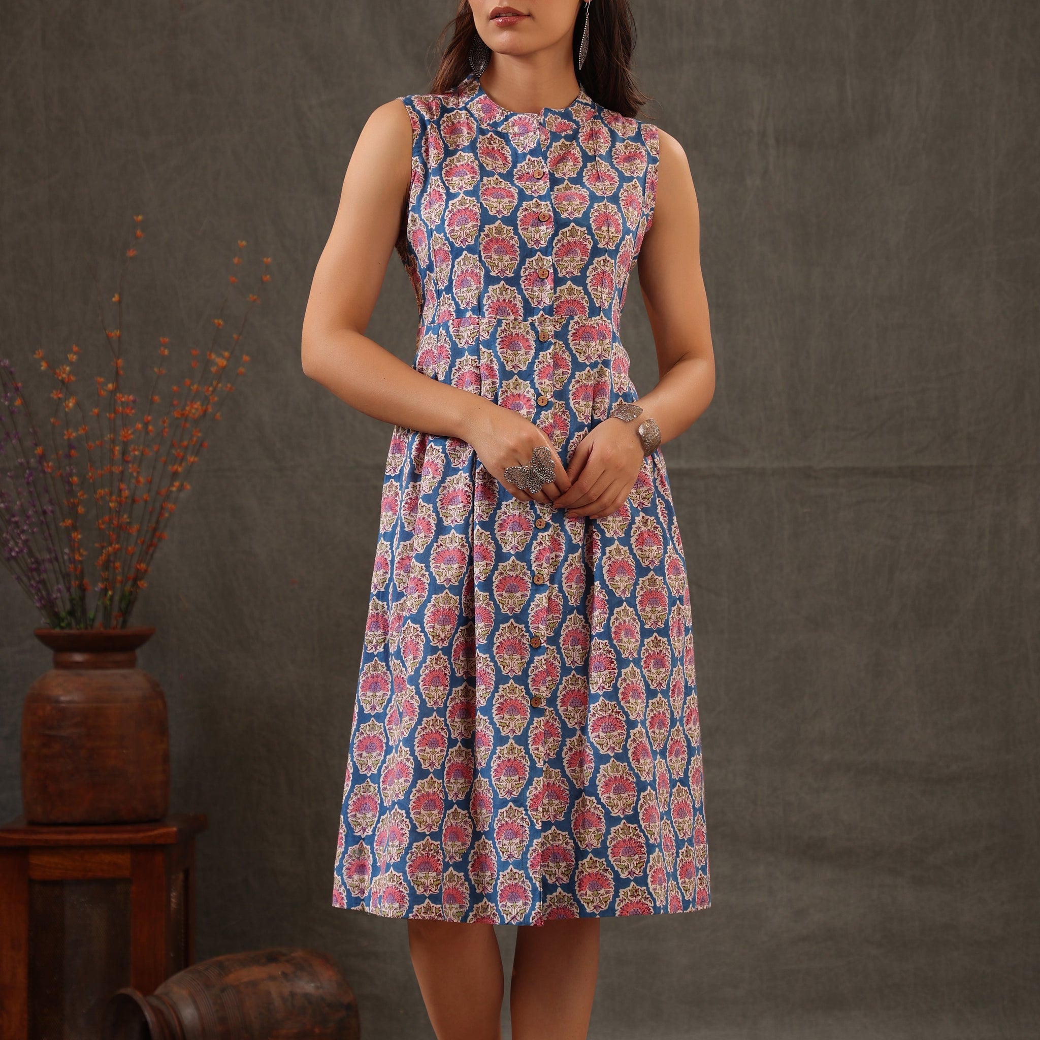 Cyan Blue and Crepe Pink Dress