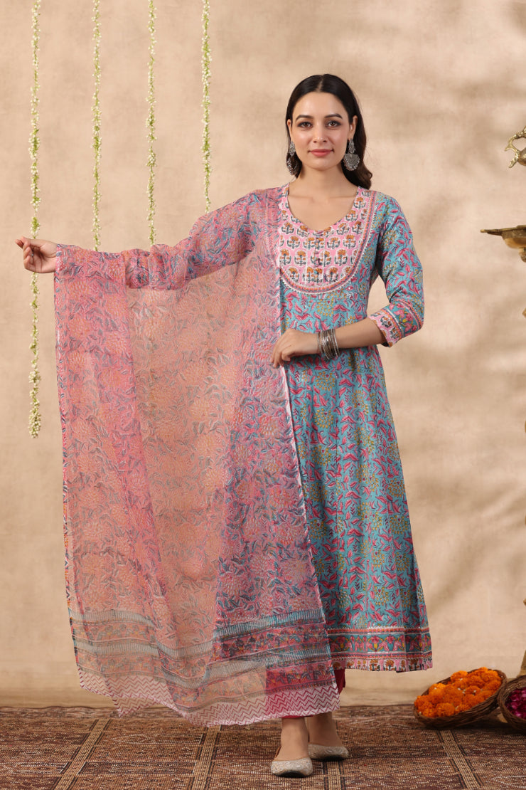 Shuddhi green and baby pink 2 piece kurta and duppatta set