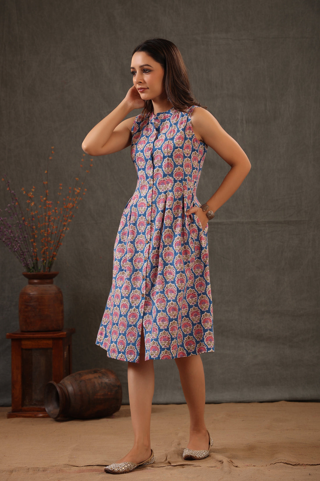 Cyan Blue and Crepe Pink Dress