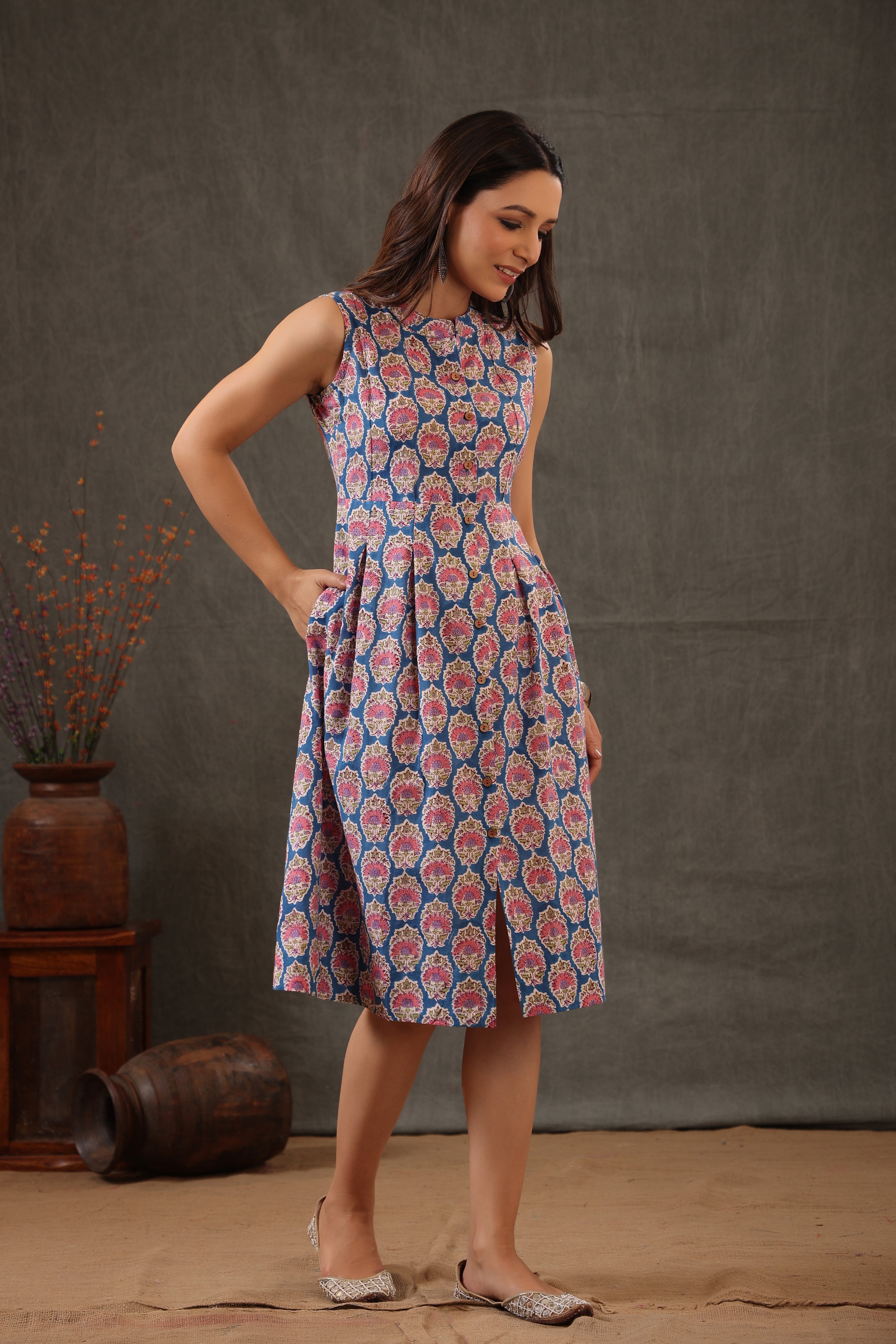 Cyan Blue and Crepe Pink Dress