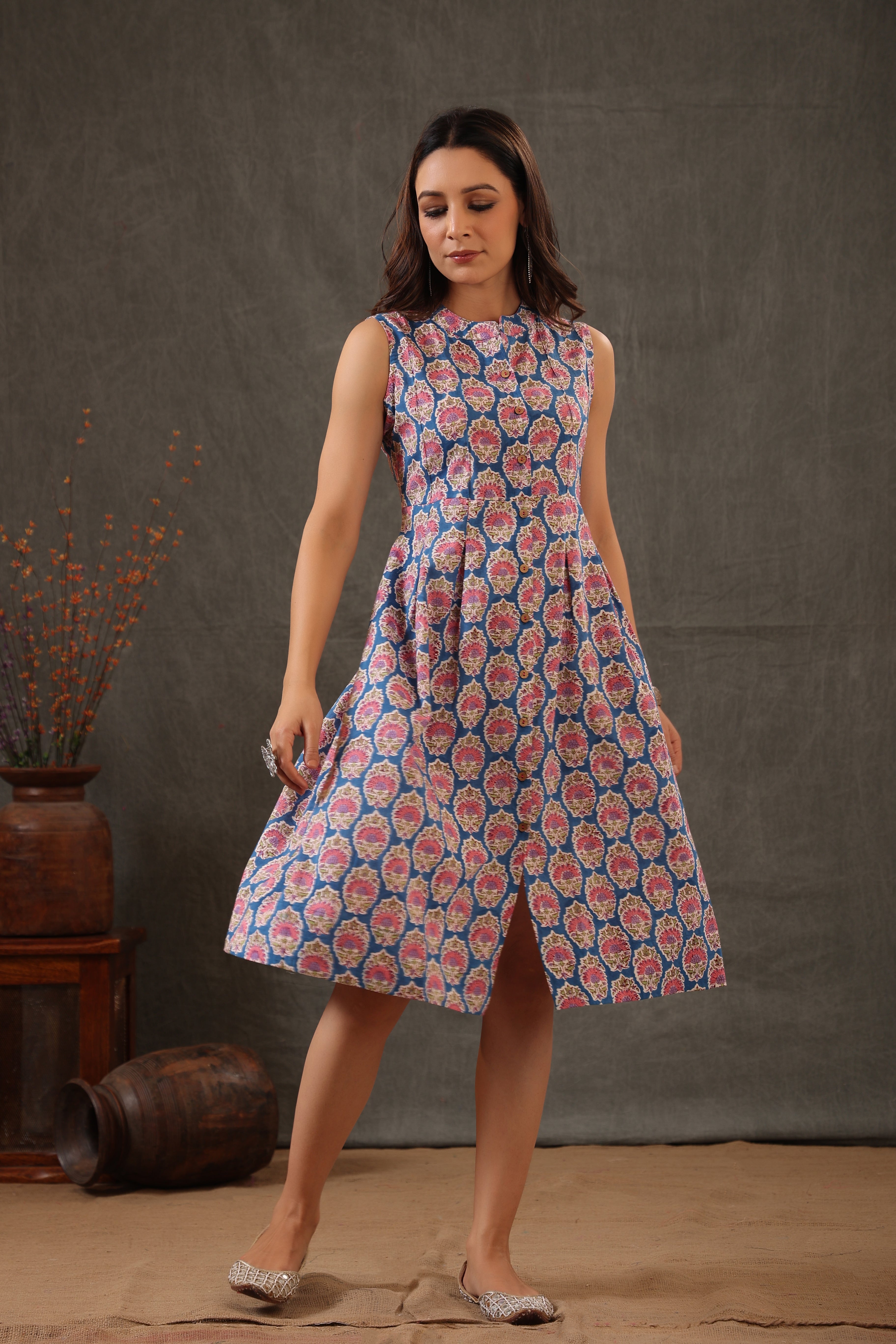 Cyan Blue and Crepe Pink Dress
