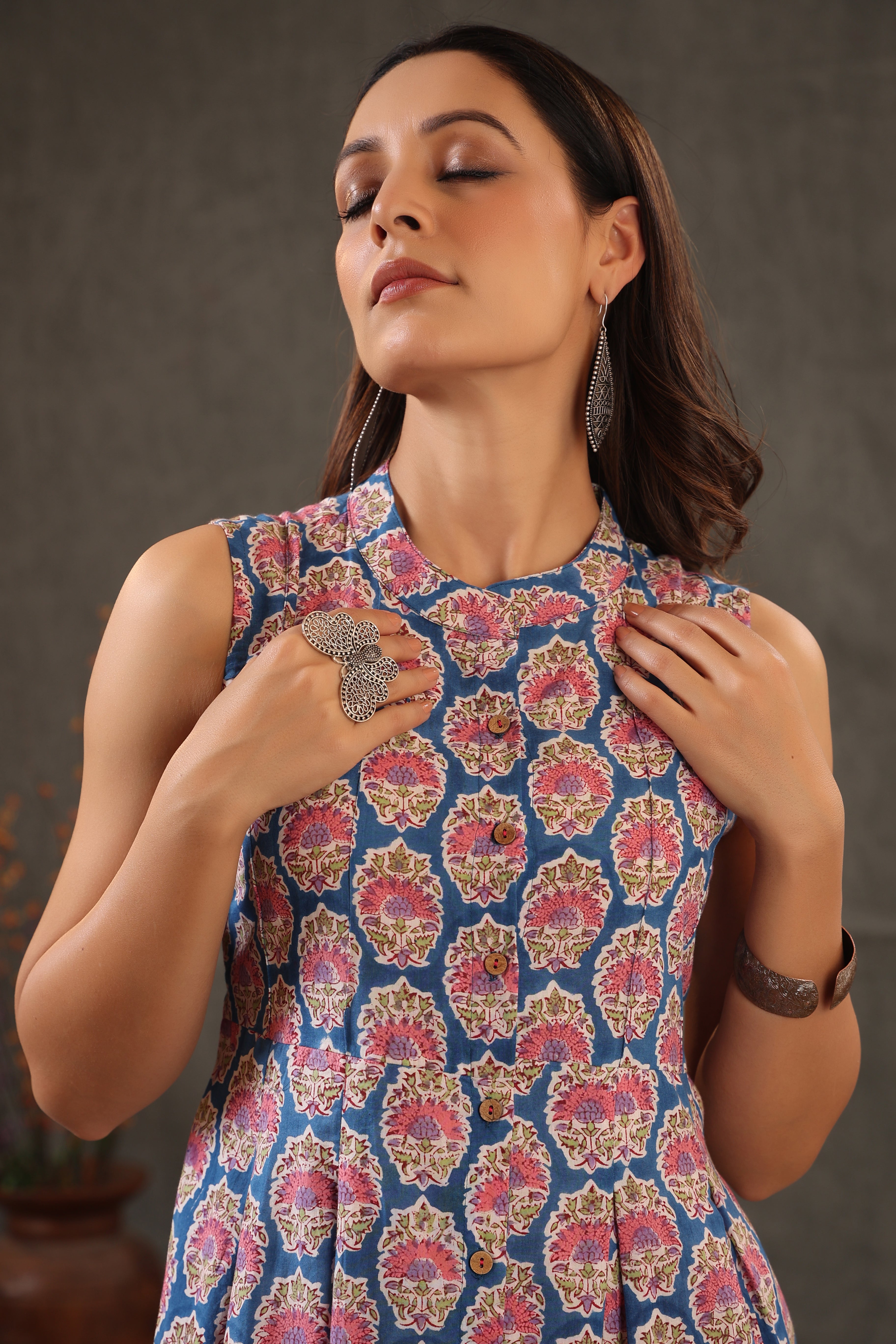 Cyan Blue and Crepe Pink Dress