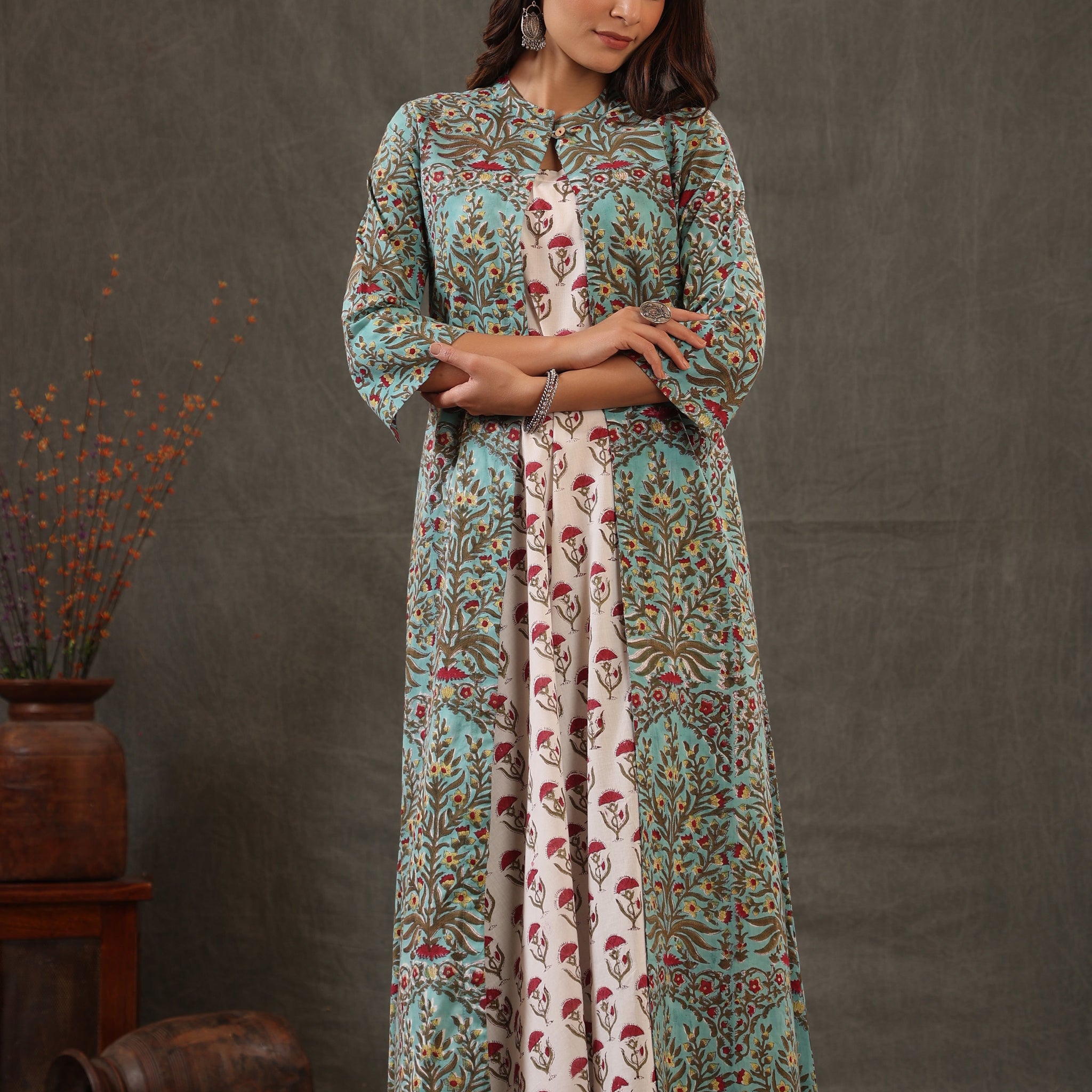 Mint green and scarlet red double layered dress