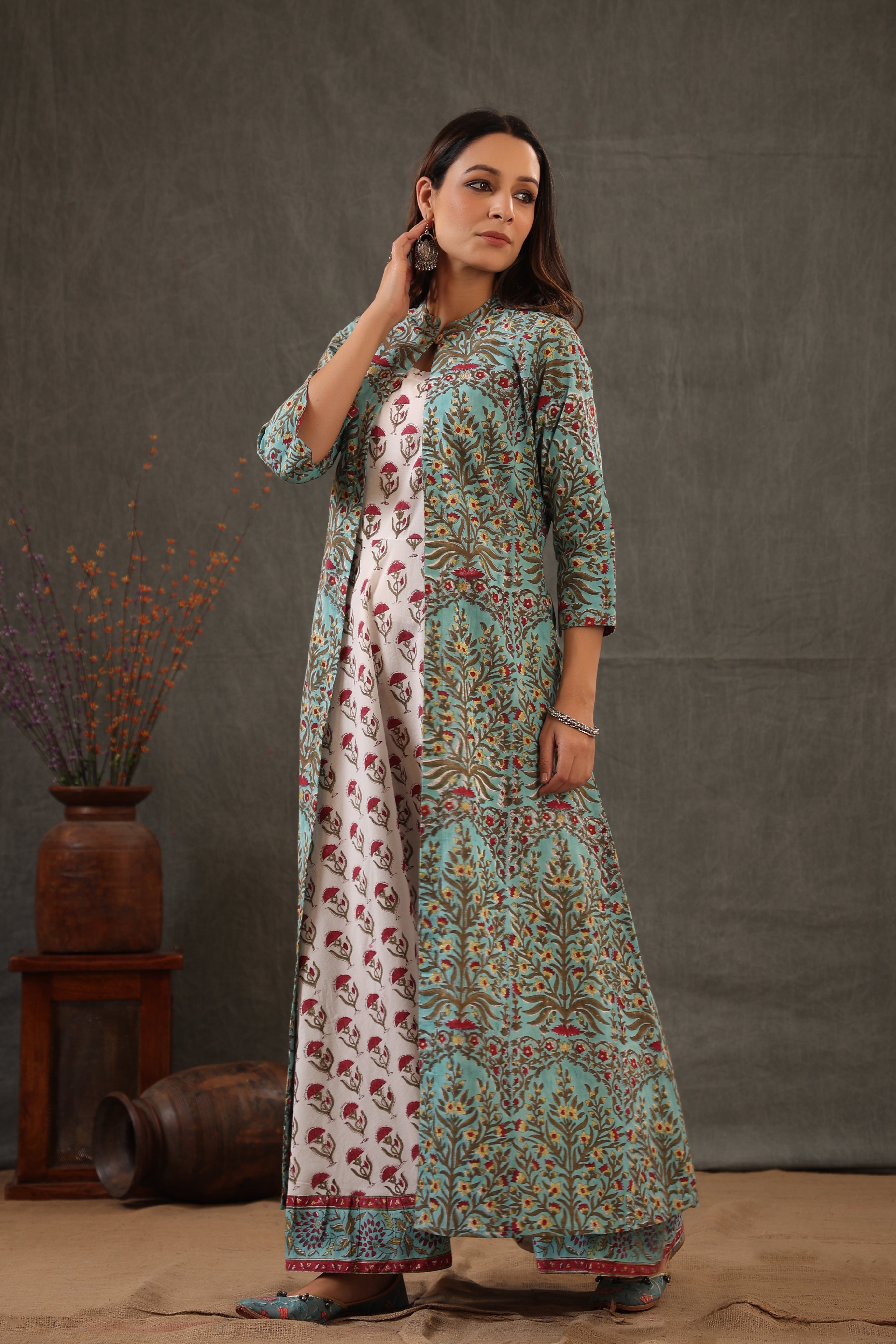 Mint green and scarlet red double layered dress