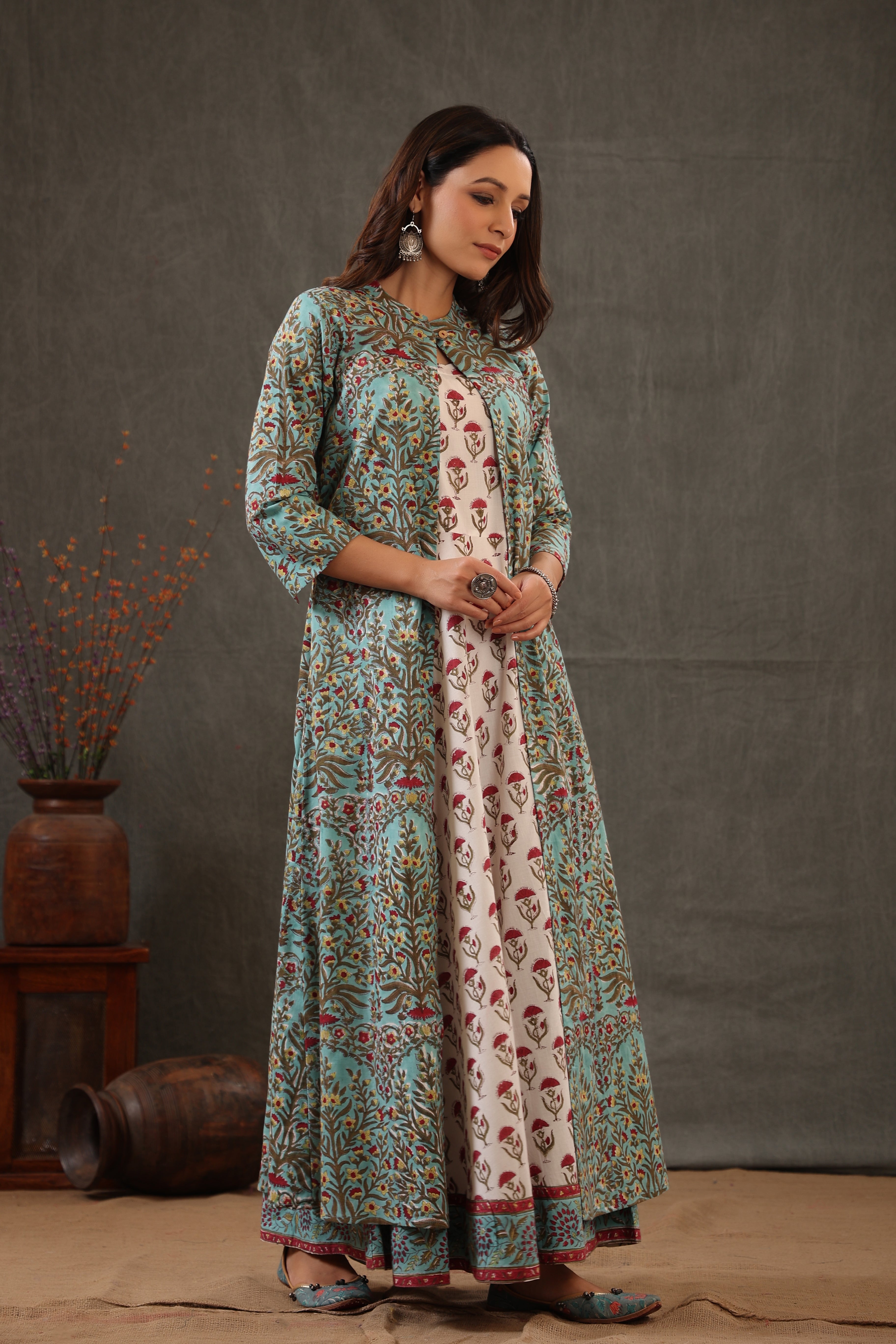 Mint green and scarlet red double layered dress
