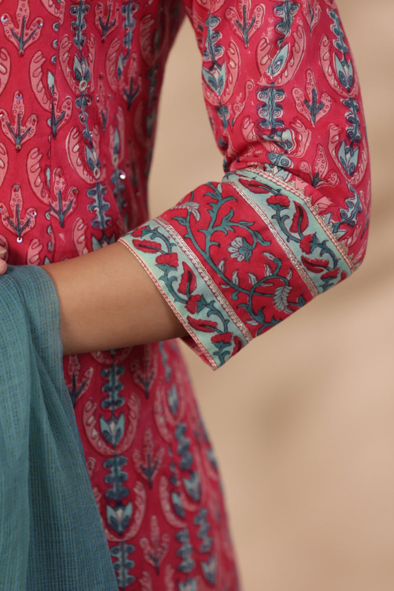 Shuddhi Pink and teal green kurta and duppata set
