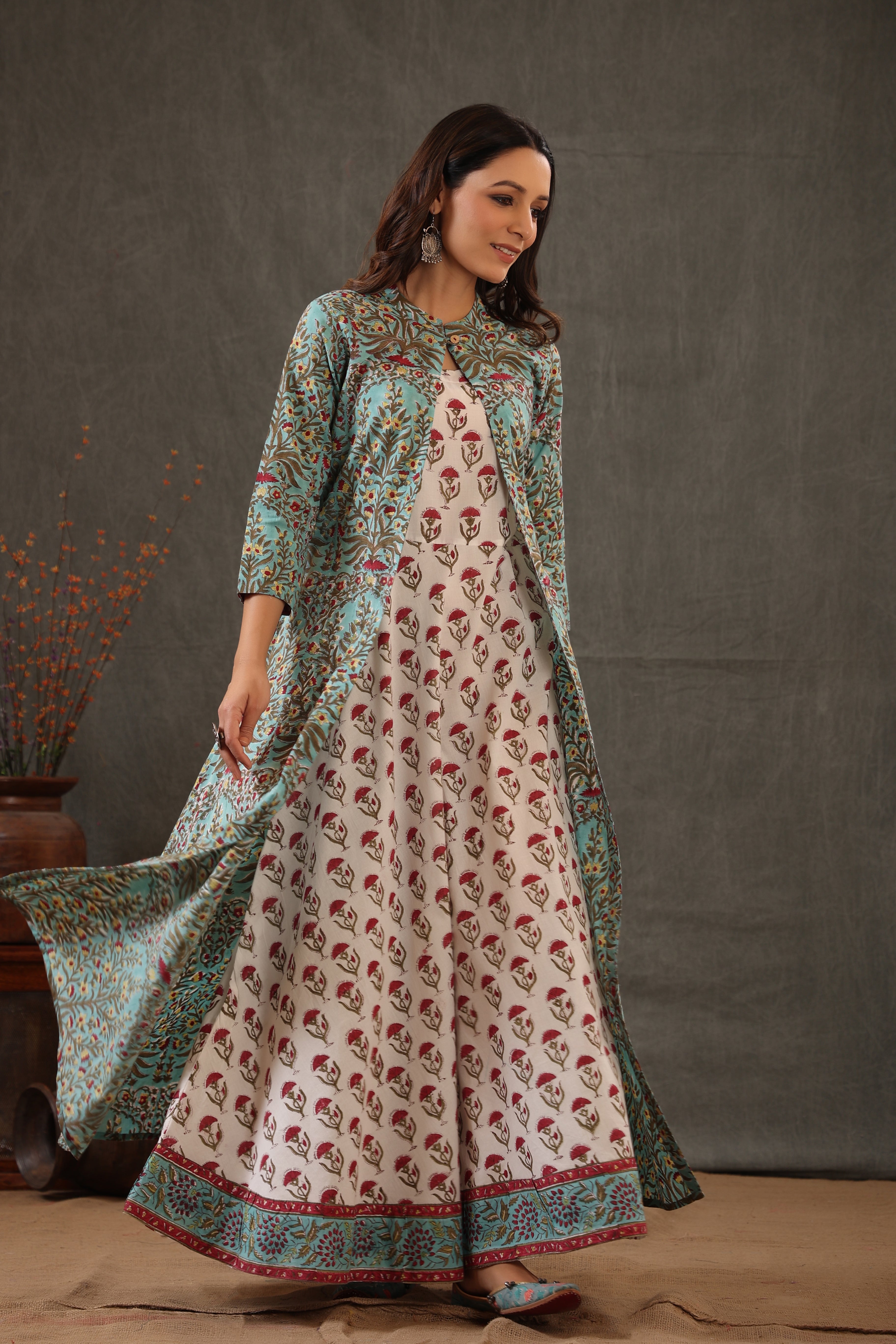 Mint green and scarlet red double layered dress