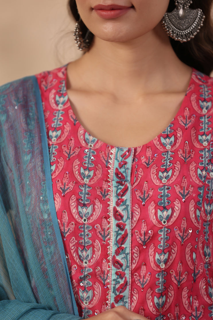Shuddhi Pink and teal green kurta and duppata set