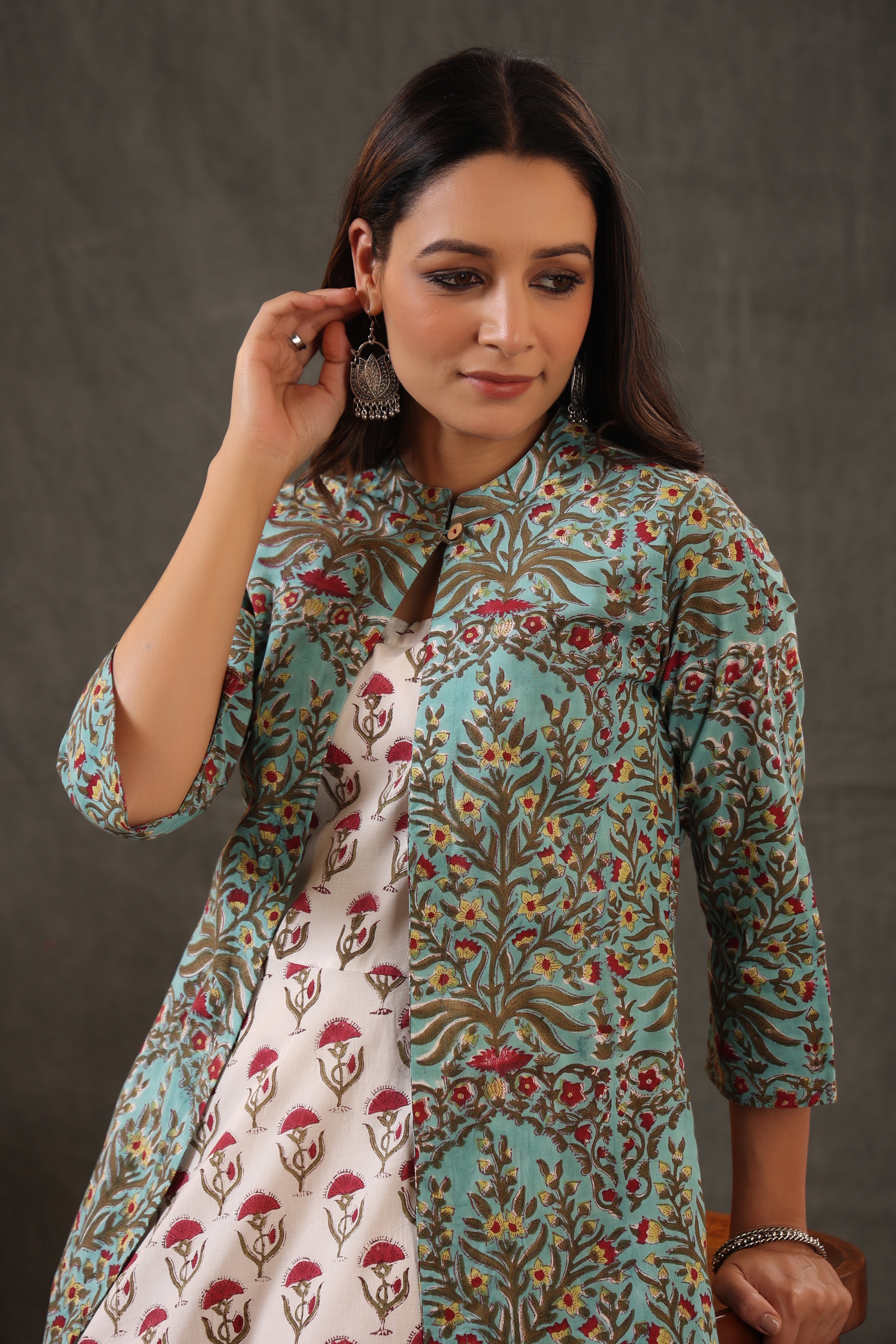 Mint green and scarlet red double layered dress