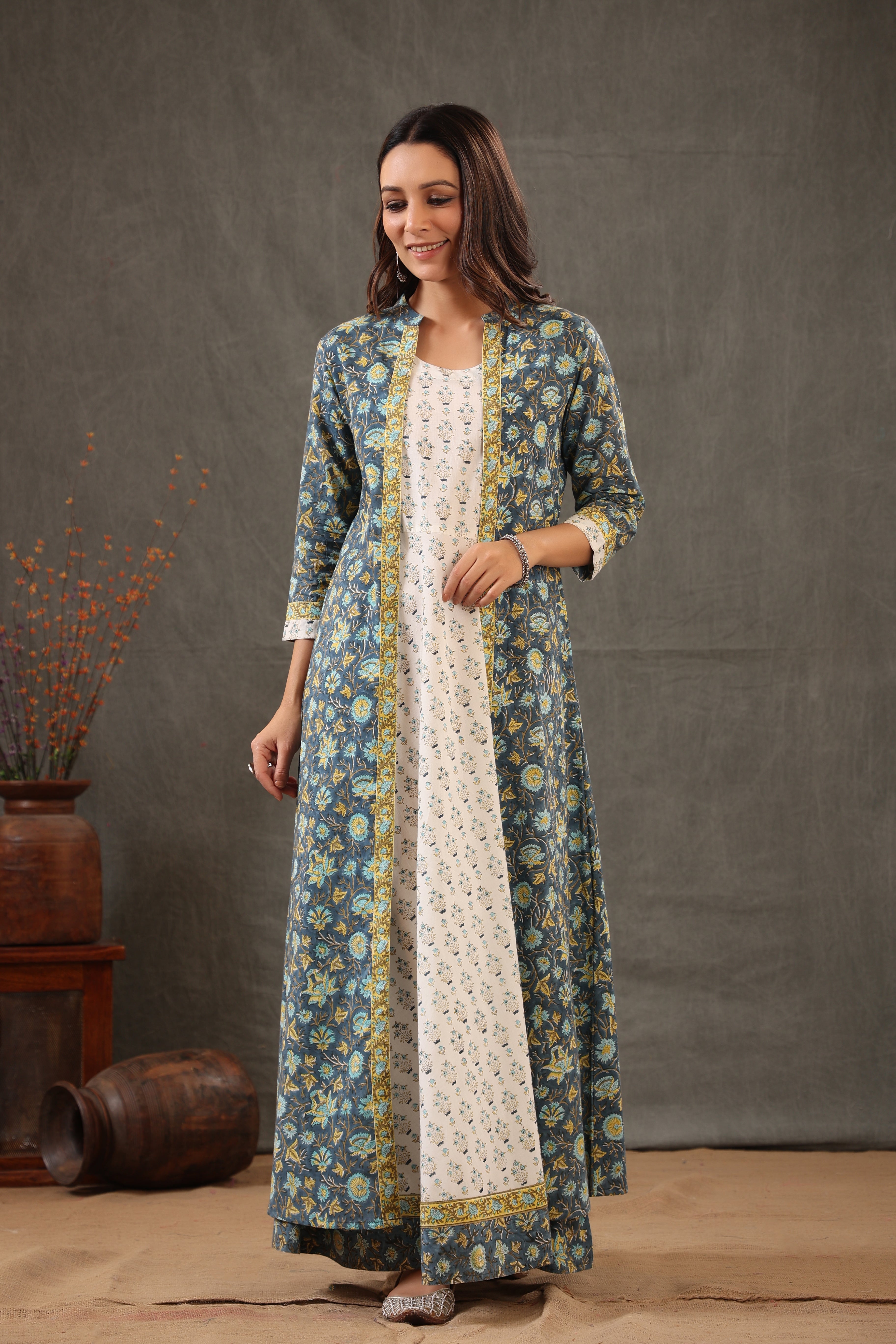 Cobalt Blue and lemon yellow double layered dress